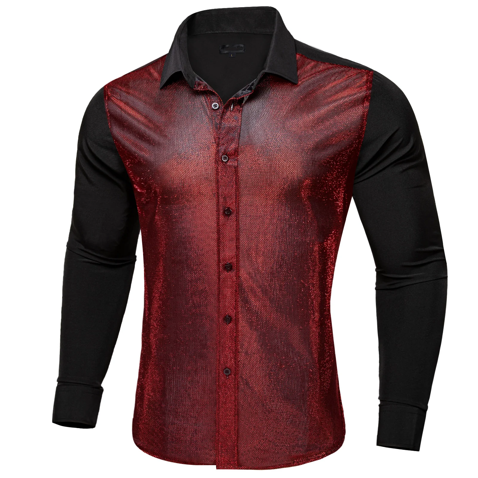 New Black Silk Red Glitter Stitching Men's Shirt
