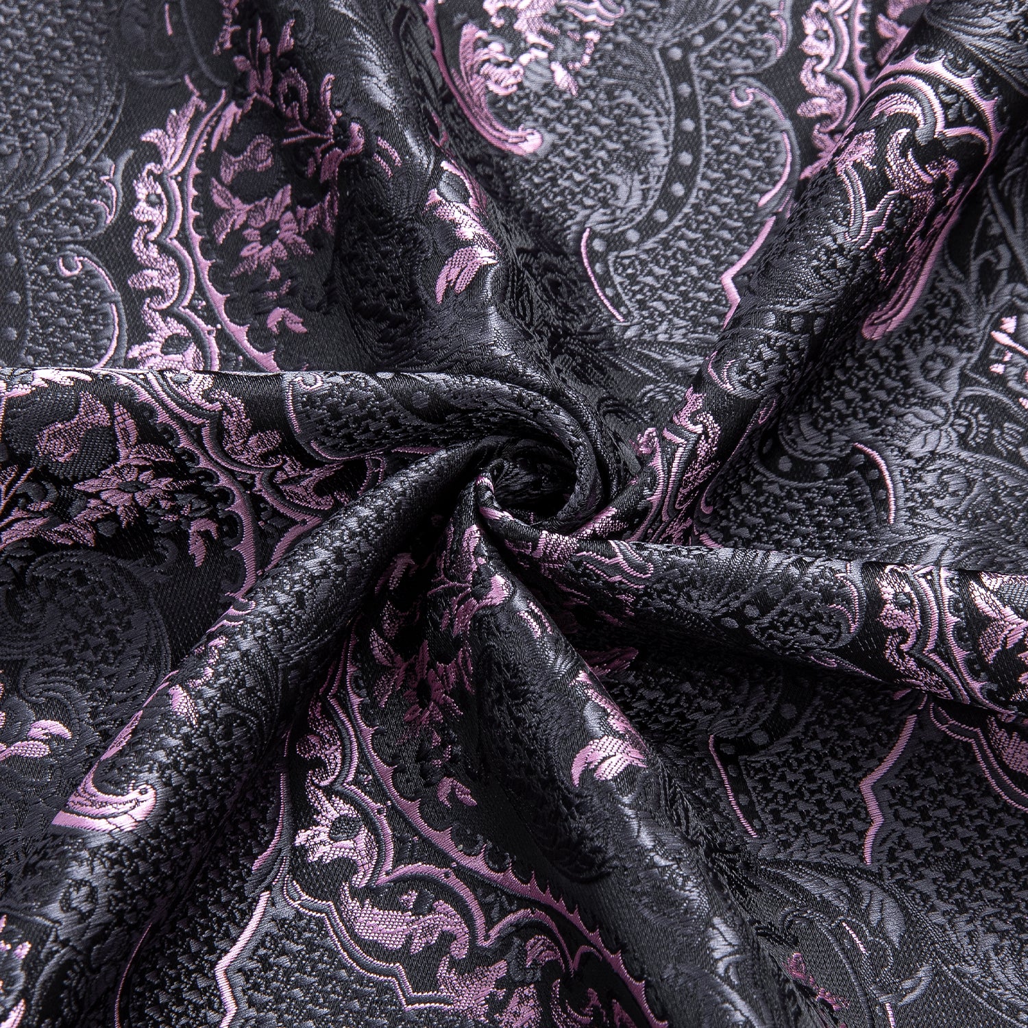 Grey Pink Paisley Pattern Silk Men's Long Sleeve Shirt