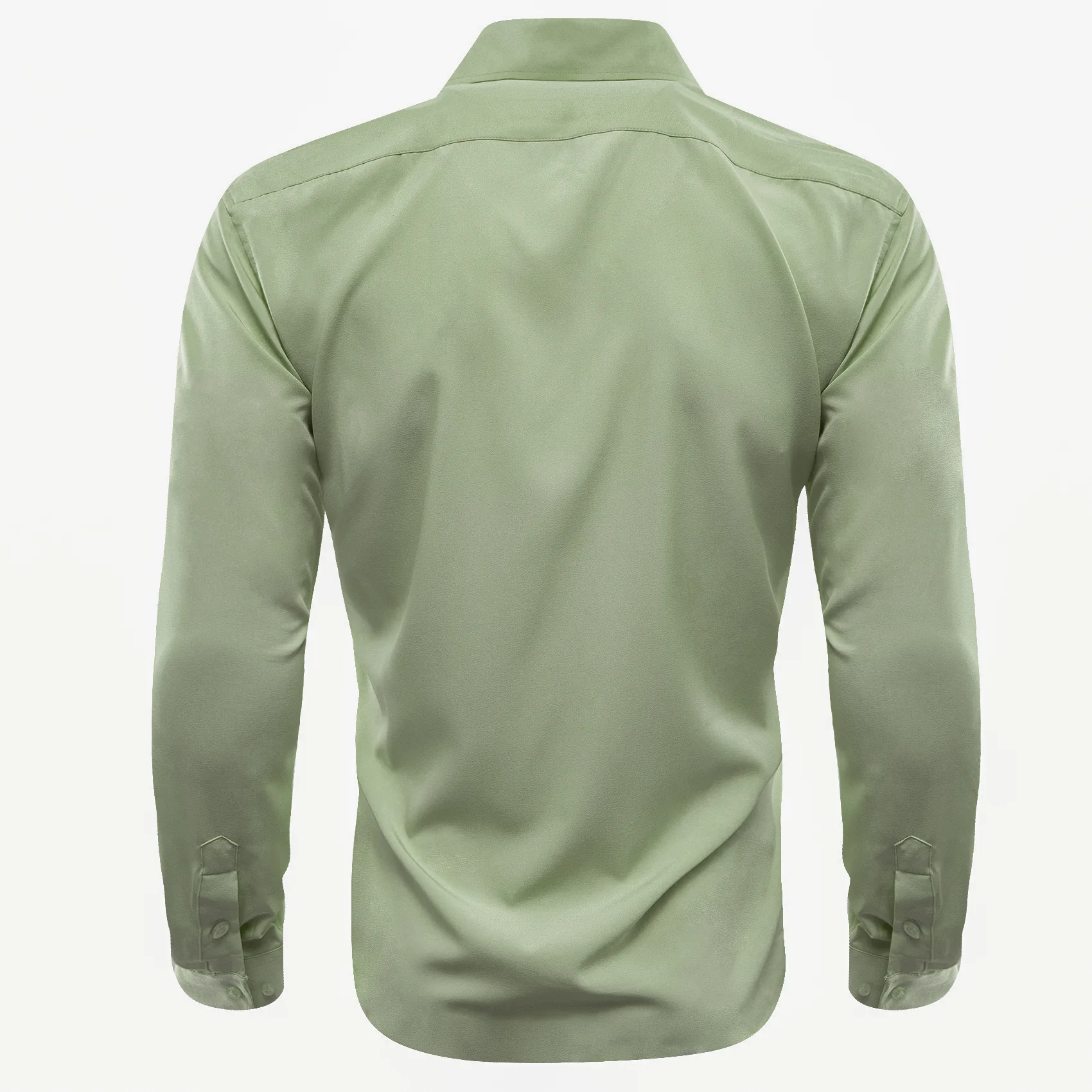 Avocado Green Solid Silk Men's Long Sleeve Shirt