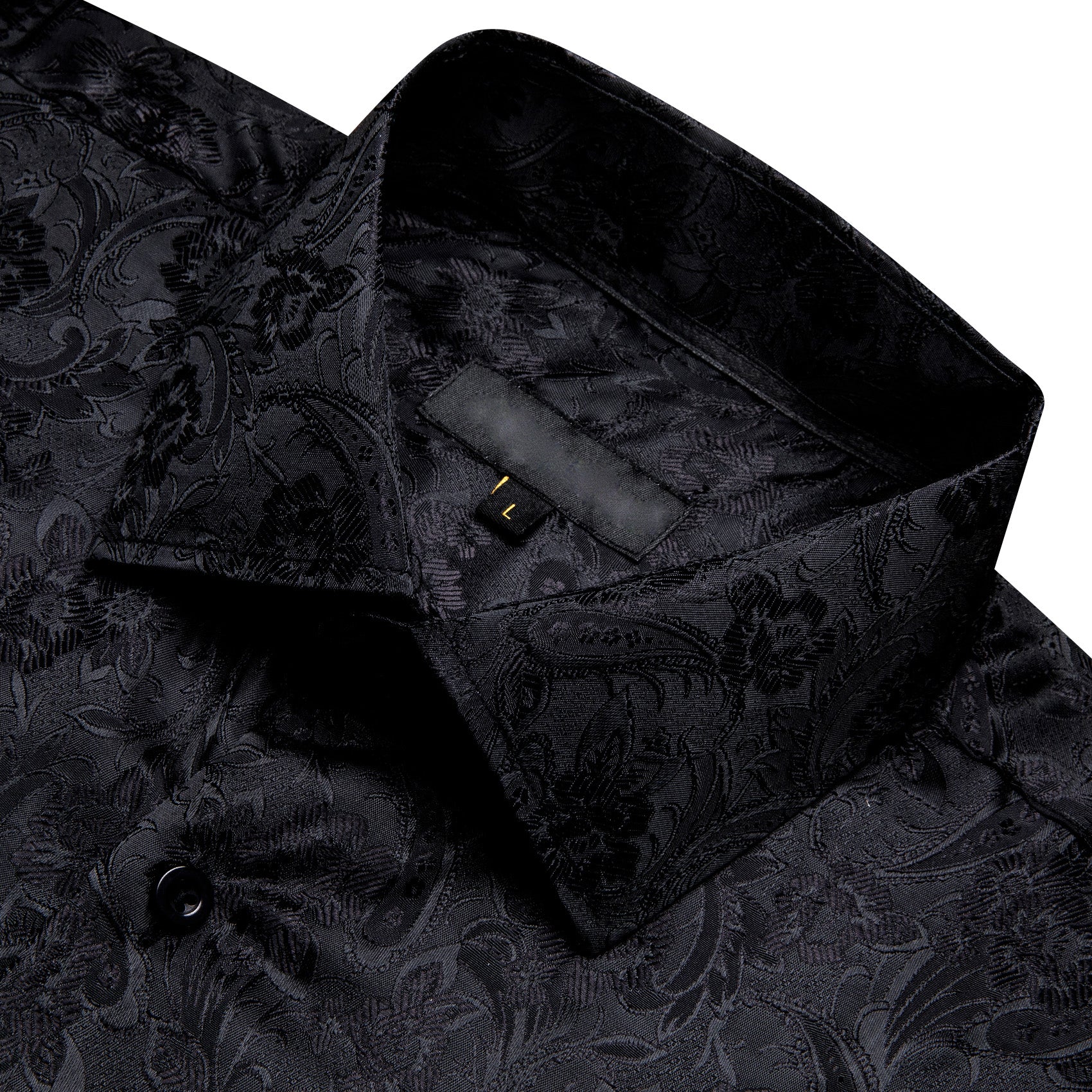 Black Floral Silk Men Long Sleeve Shirt