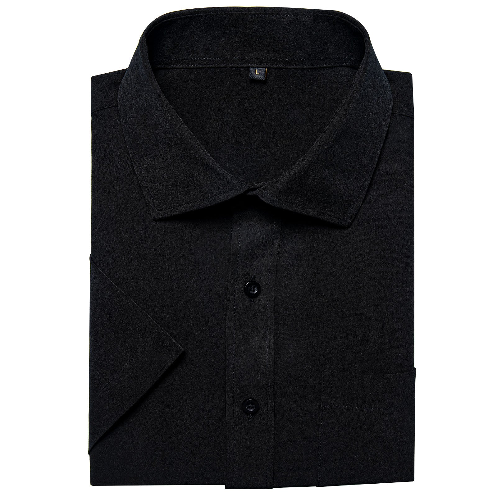 Black Solid Silk Men's Short Sleeve Shirt