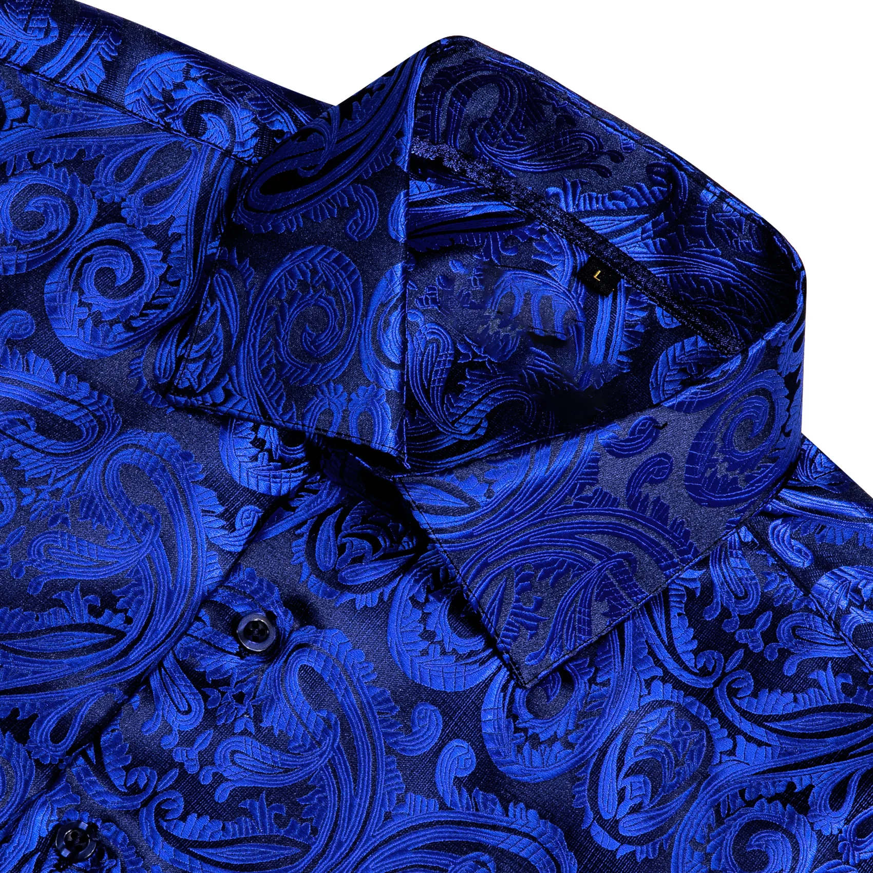 New Klein Blue Floral Silk Men's Long Sleeve Shirt