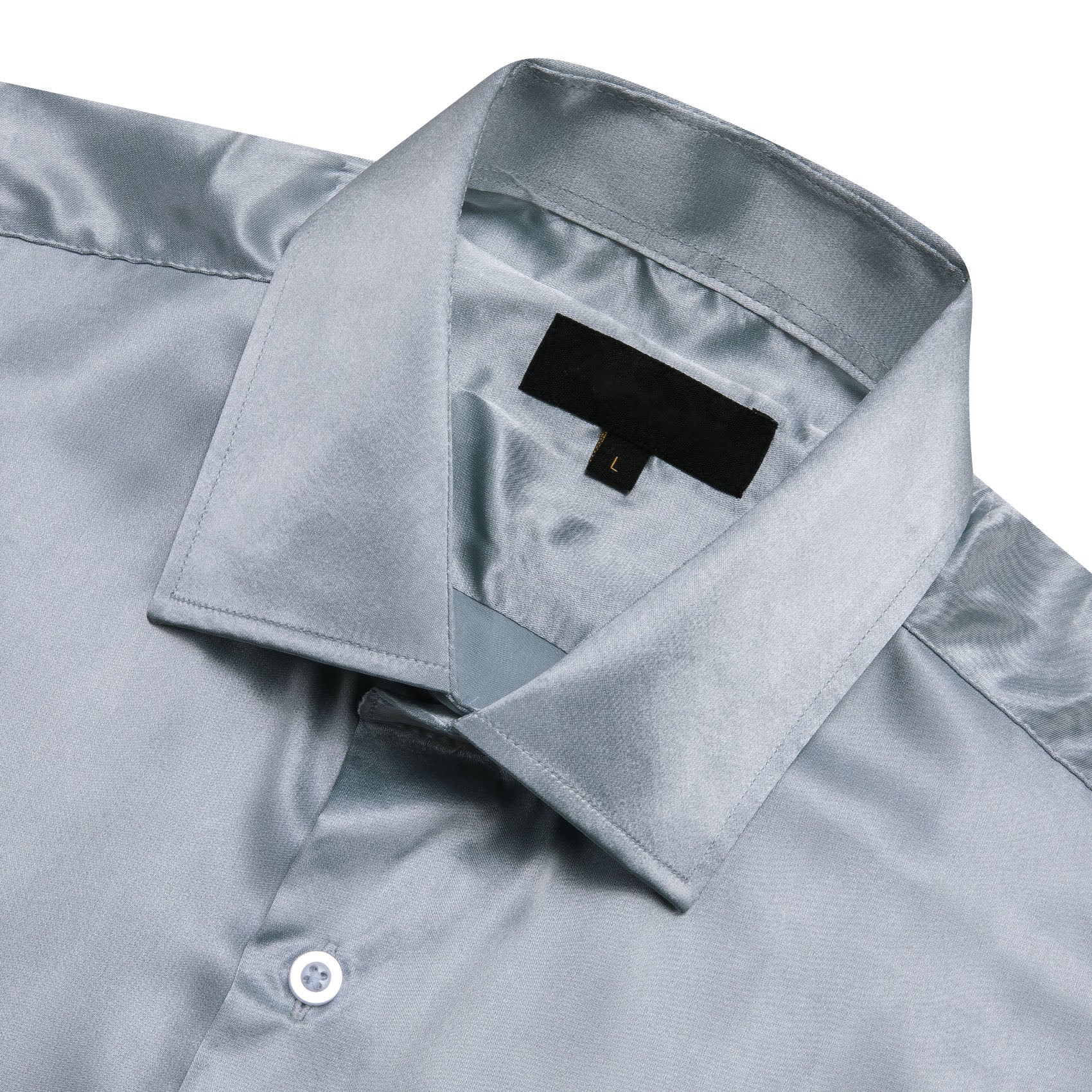 Silver Satin Solid Silk Men's Short Sleeve Shirt