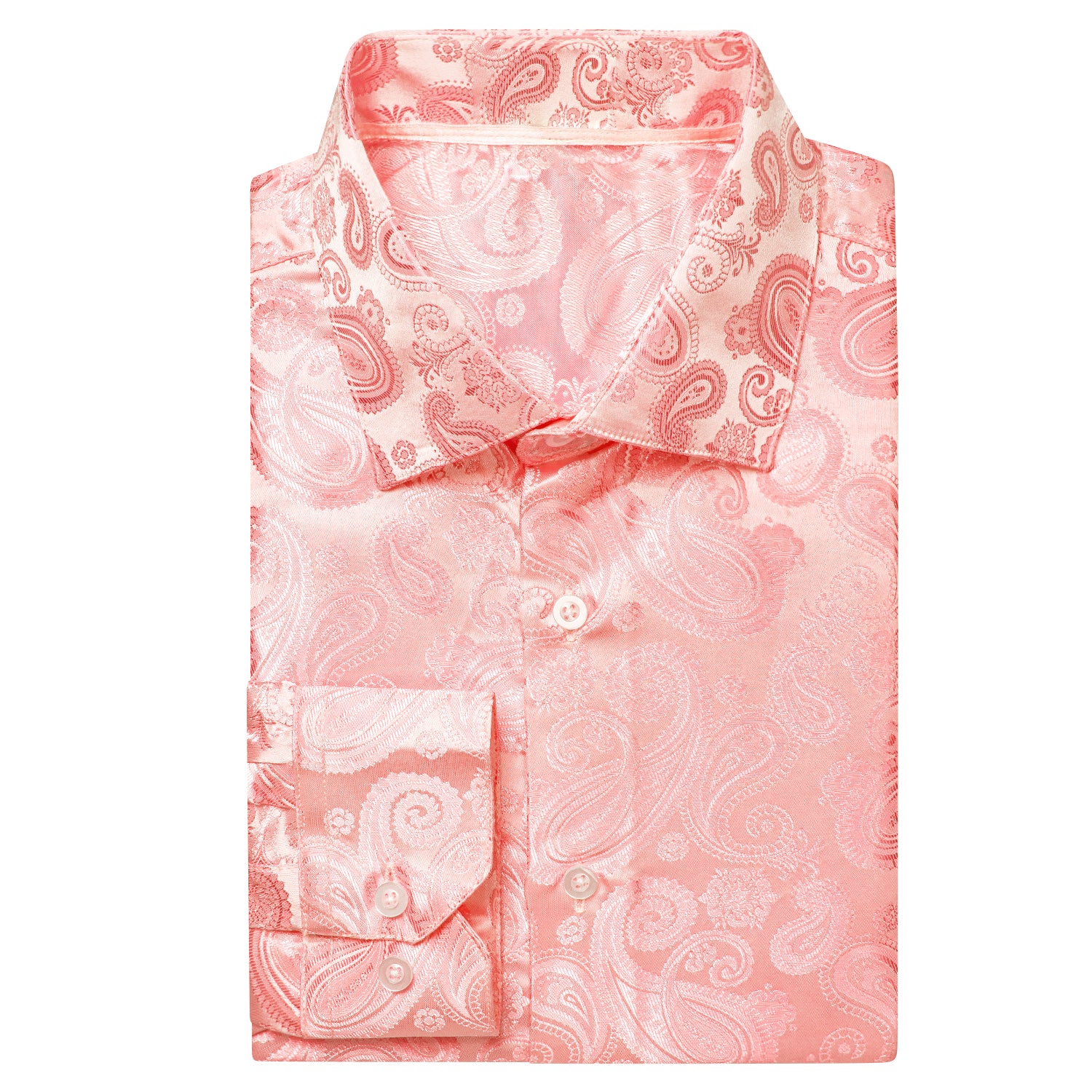 Flesh Pink Paisley Silk Men's Long Sleeve Shirt