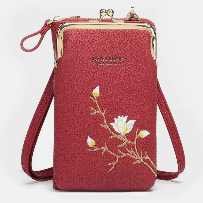 Multi-Slot Elegant Floral Embroidery Crossbody PhoneBag