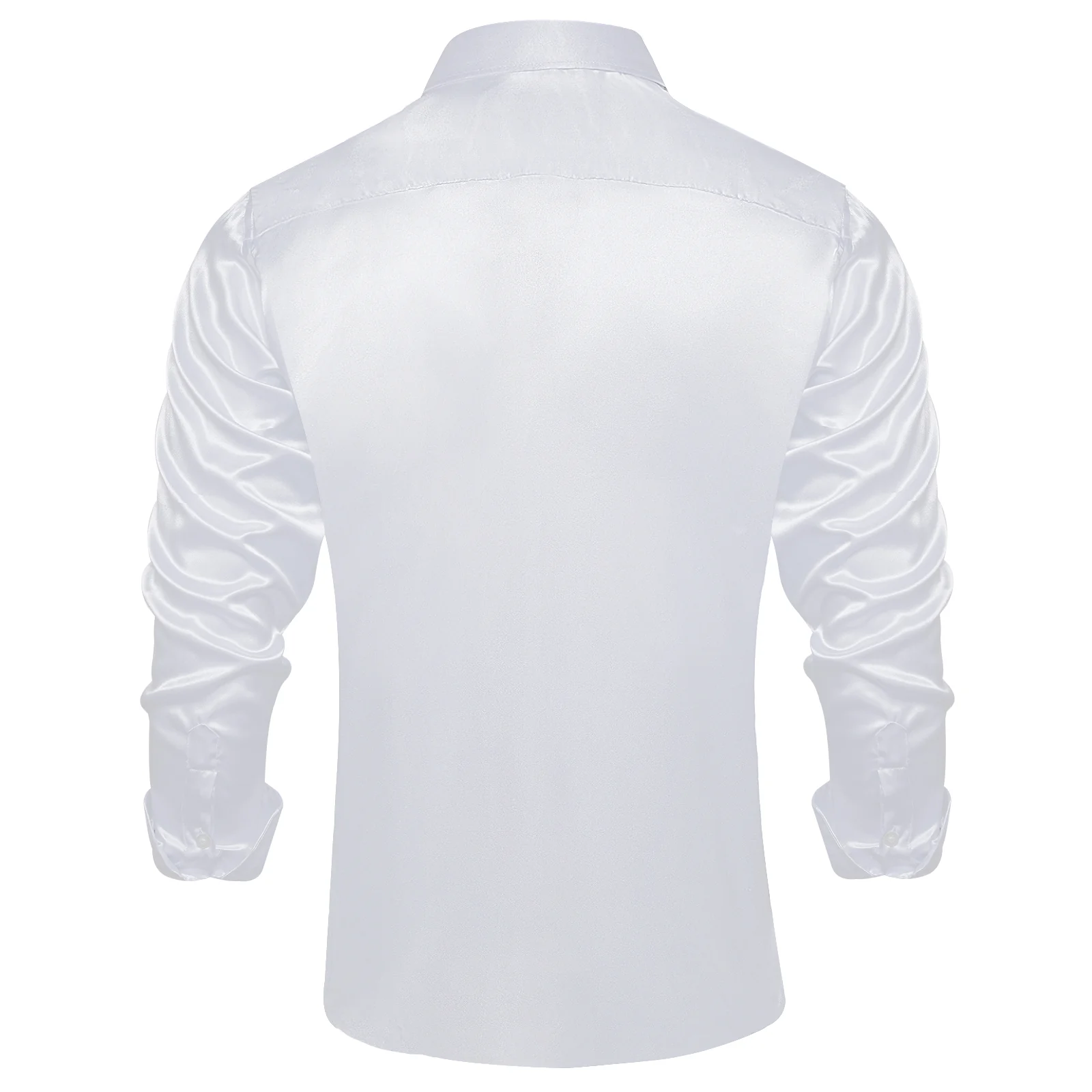 White Solid Satin Silk Men's Long Sleeve Business Shirt