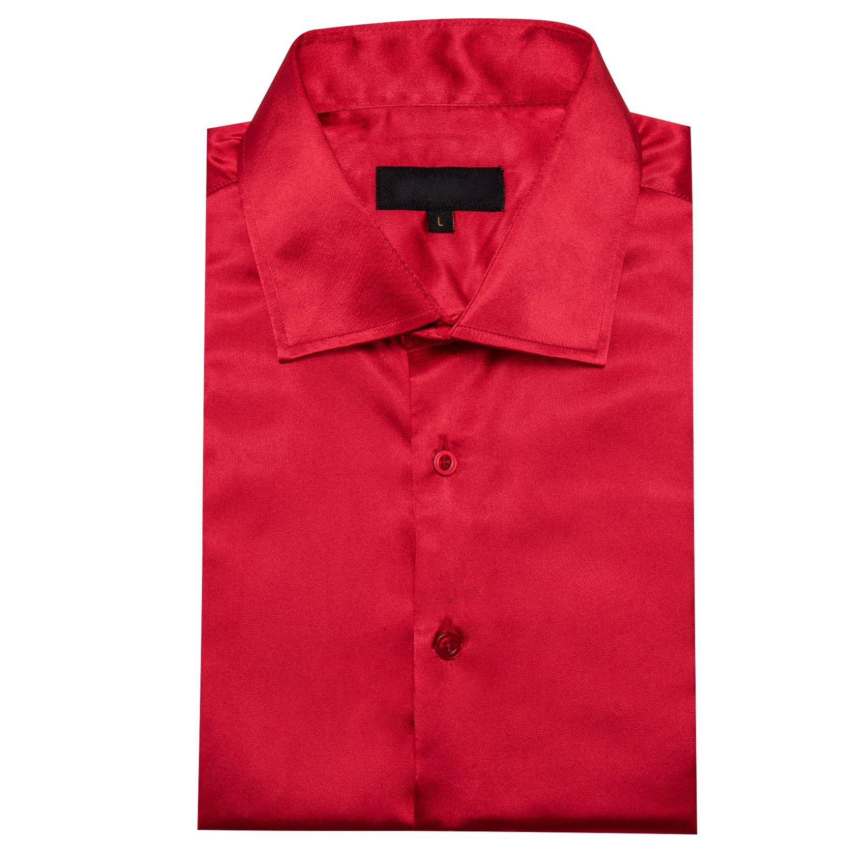 New Red Solid Satin Silk Men's Long Sleeve Shirt
