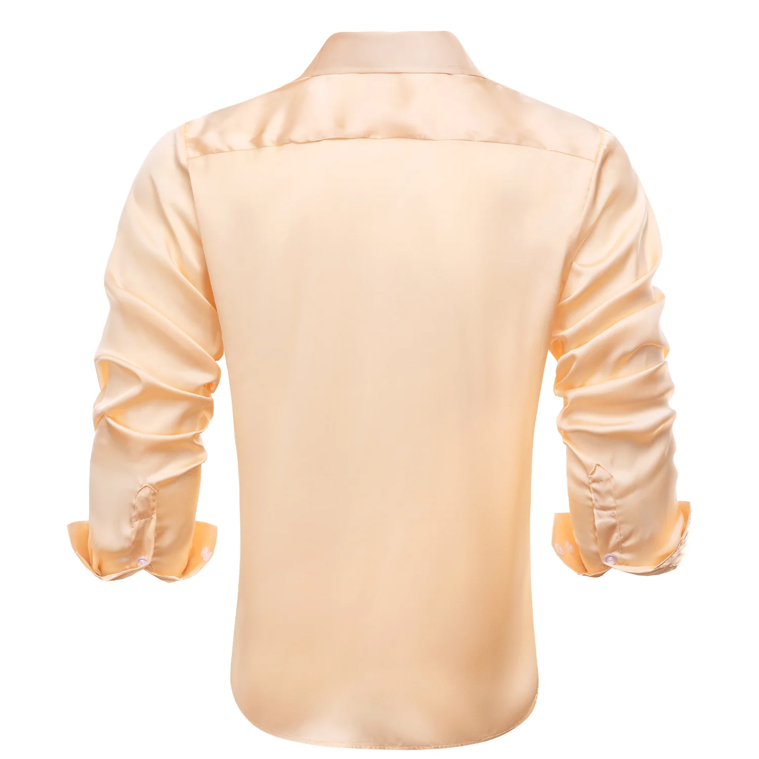 Mist Orange Solid Satin Chiffon Non-stretch Men's Long Sleeve Shirt