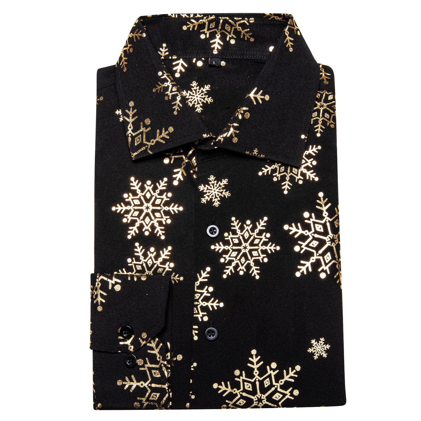 Christmas New Black with Golden Snowflake Floral Men's Long Sleeve Shirt