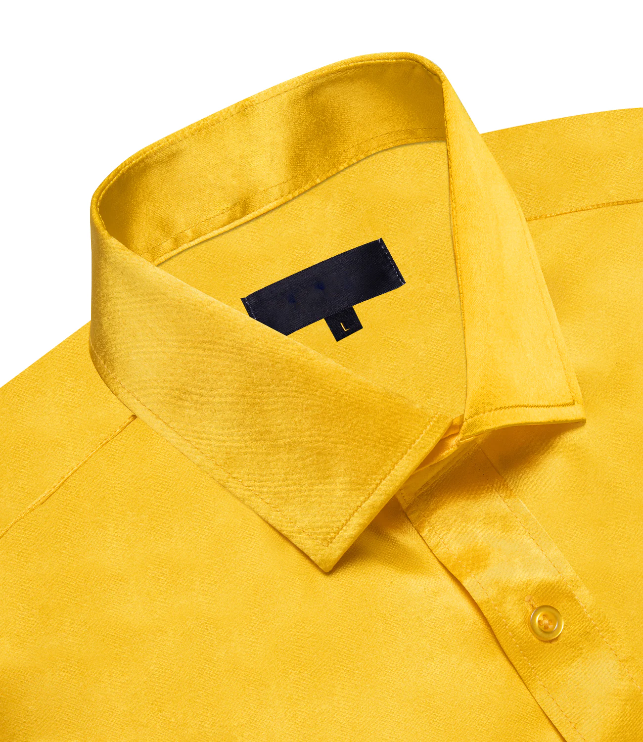 Amber Yellow Solid Satin Silk Men's Long Sleeve Business Shirt