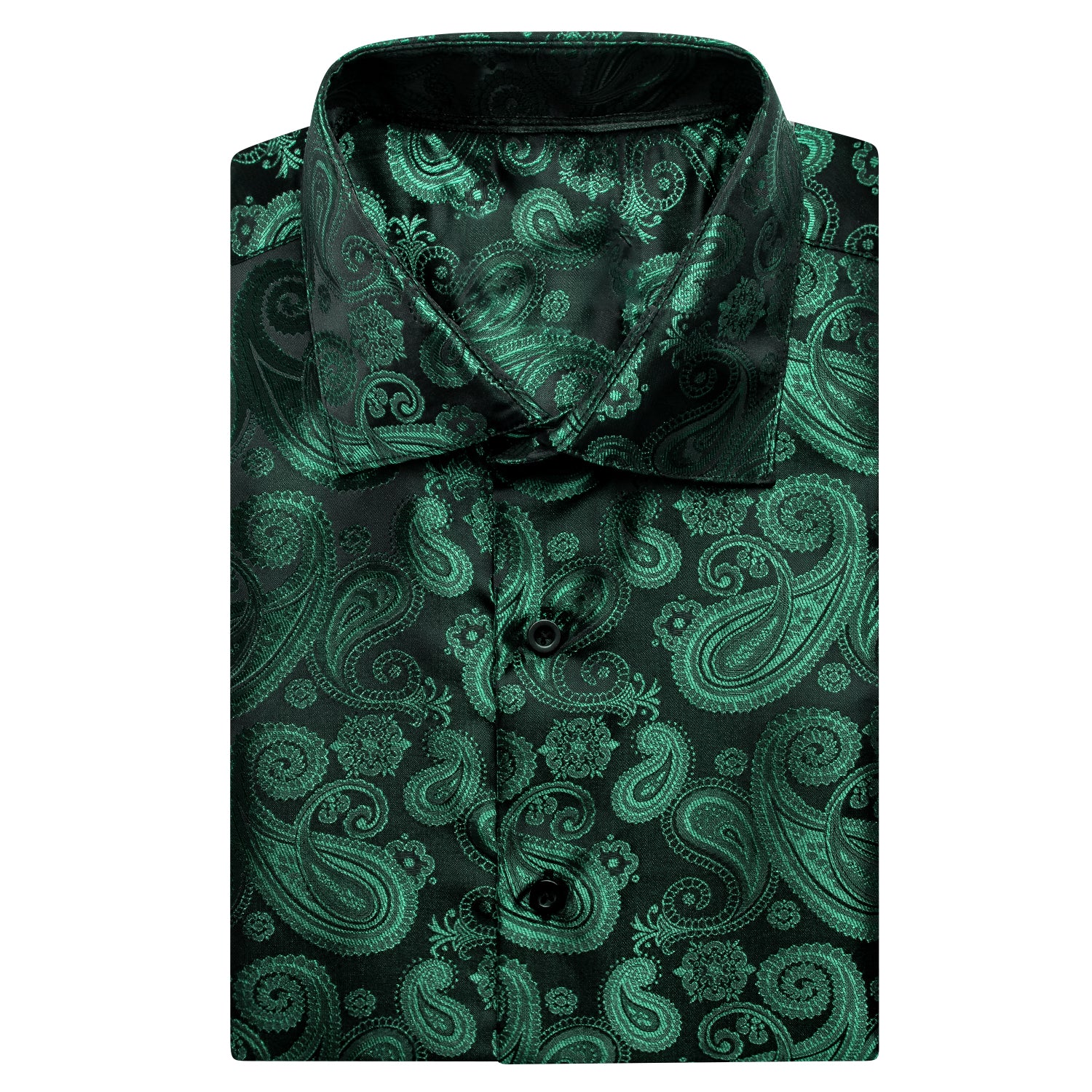 Emerald Green Black Paisley Silk Men's Short Sleeve Shirt