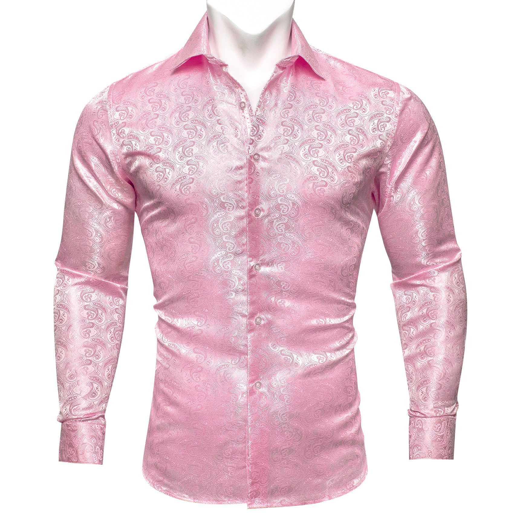 Pink Paisley Pattern Silk Men's Long Sleeve Shirt