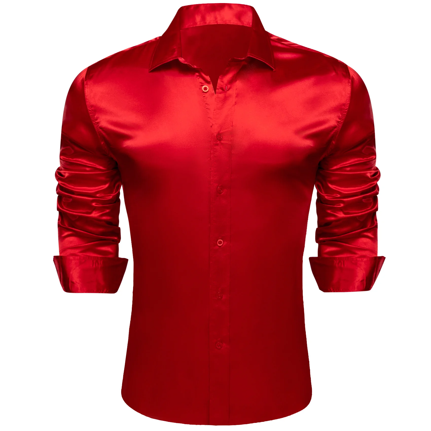 Crimson Solid Silk Men's Long Sleeve Shirt