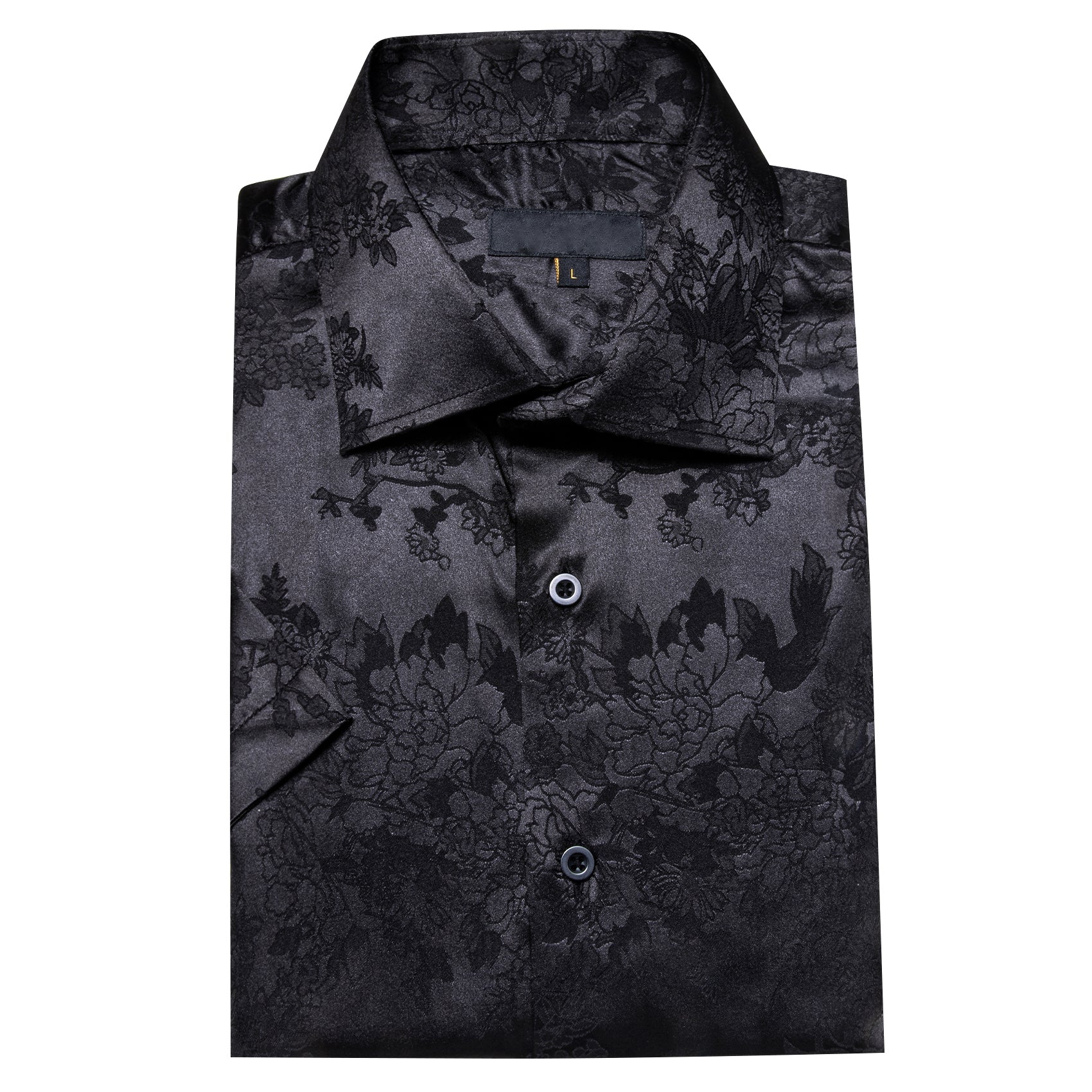 Black Floral Silk Men Short Sleeve Shirt