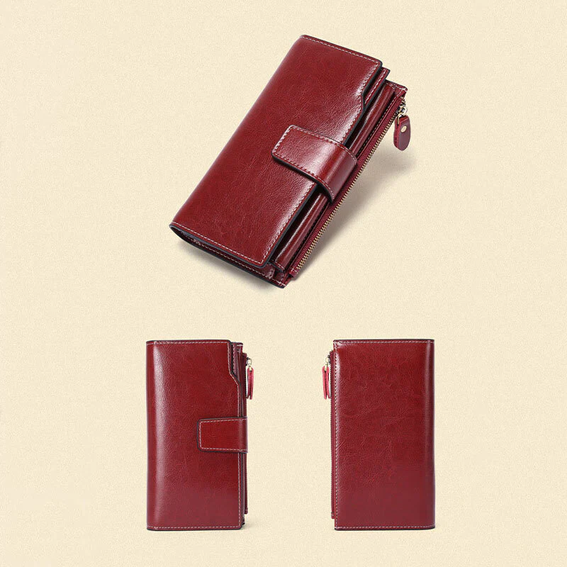 Genuine Leather RFID Anti Theft Oil Wax 6.3 Inch Phone Long Wallet Purse