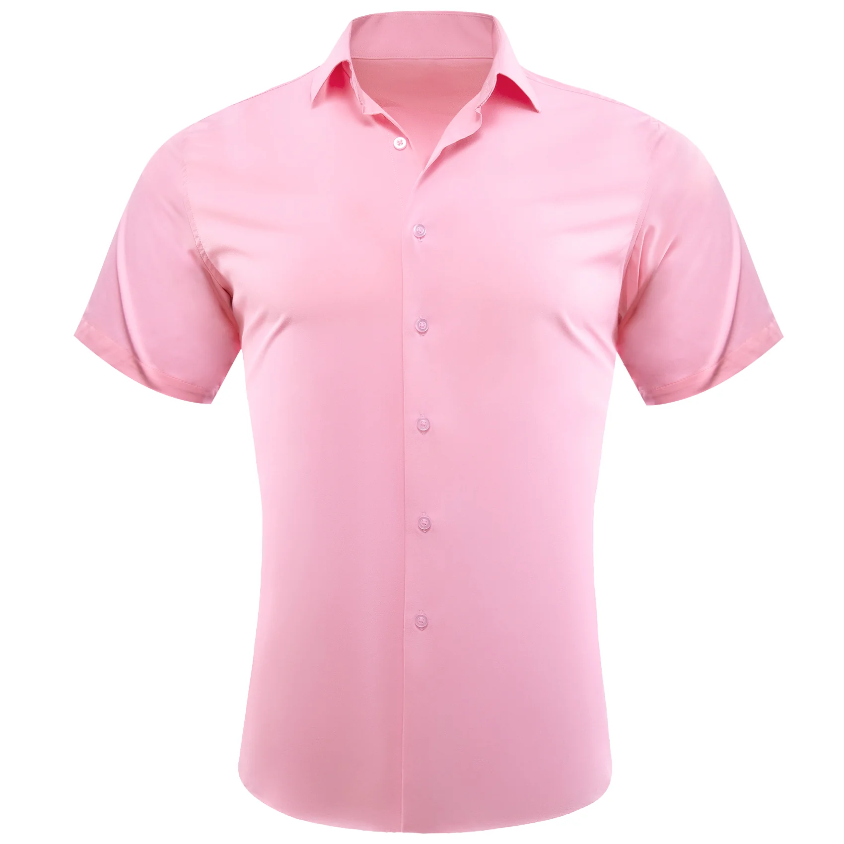 Baby Pink Solid Silk Men's Short Sleeve Shirt