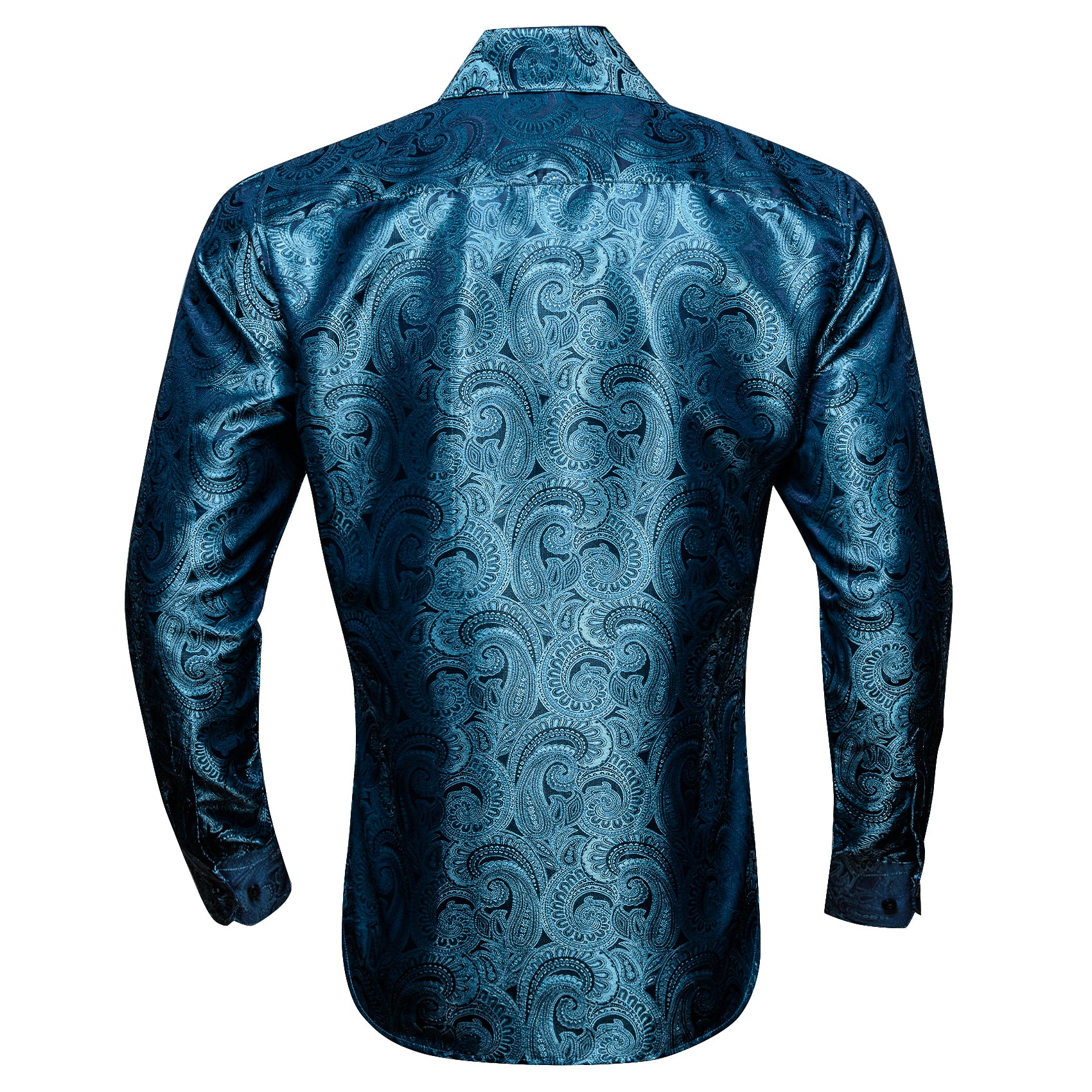 New Luxury Sky Blue Paisley Pattern Silk Men's Long Sleeve Shirt