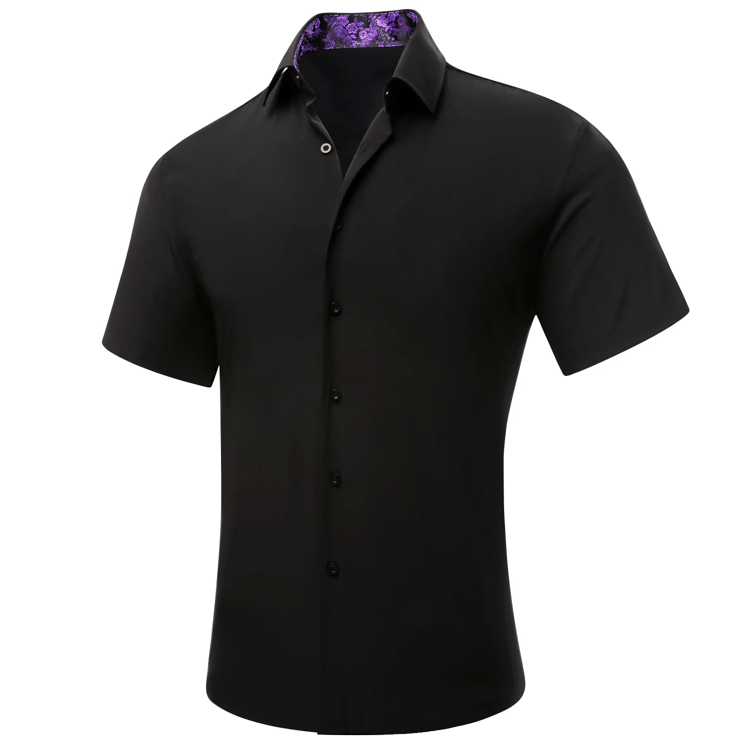 Splicing Style Black with Purple Pasiley Silk Men's Short Sleeve Shirt