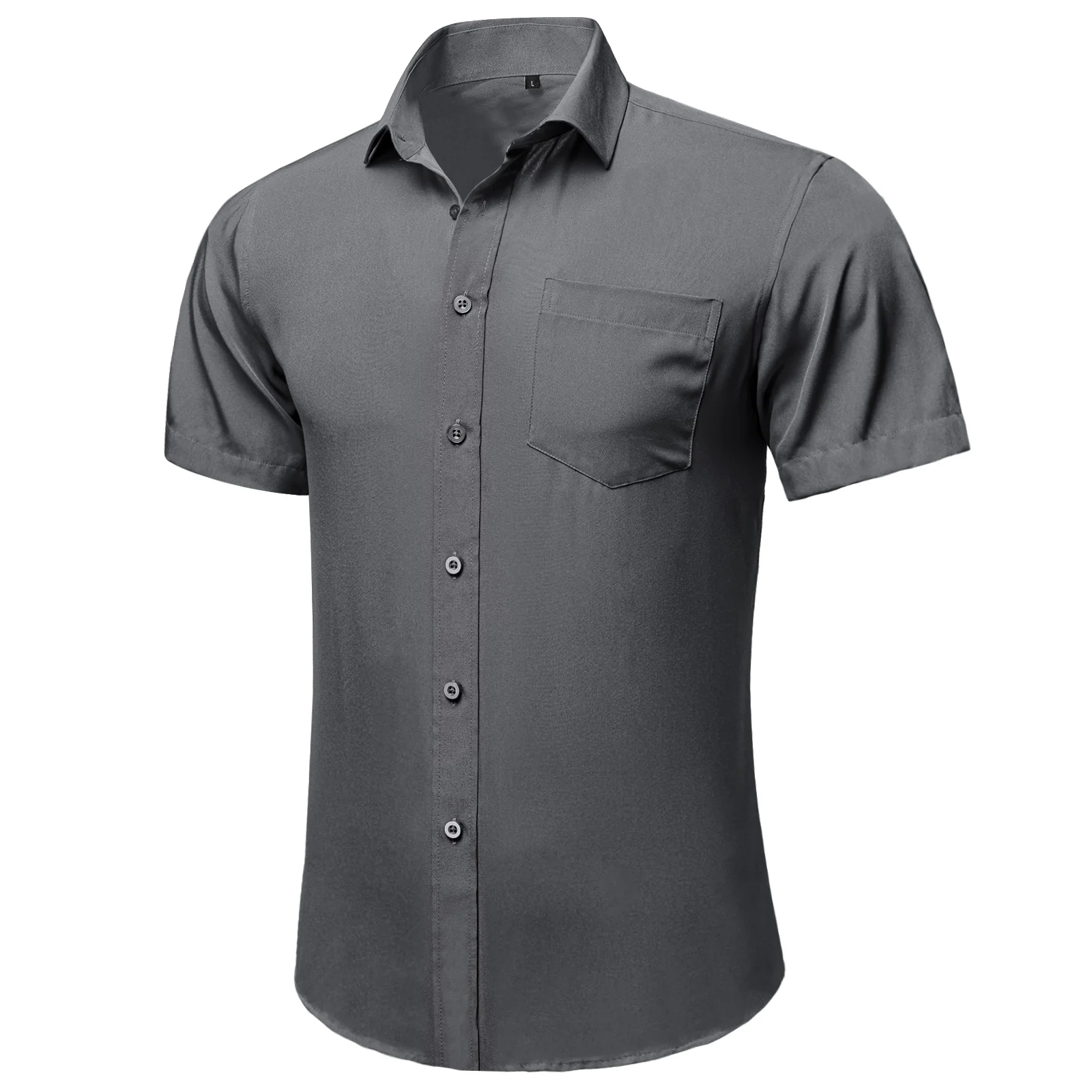 Dark Grey Cotton Solid Silk Men's Short Sleeve Shirt