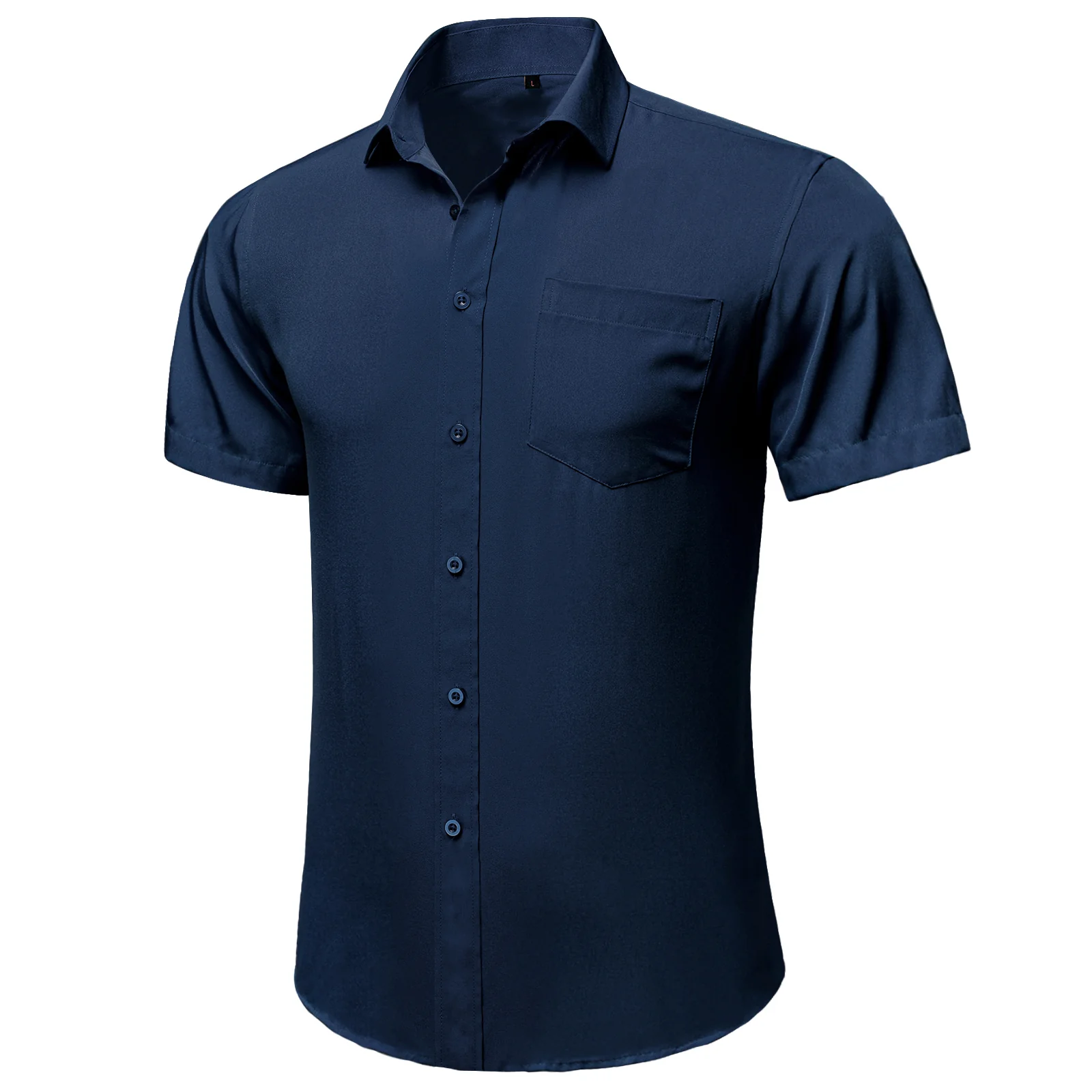 Dark Blue Cotton Solid Silk Men's Short Sleeve Shirt