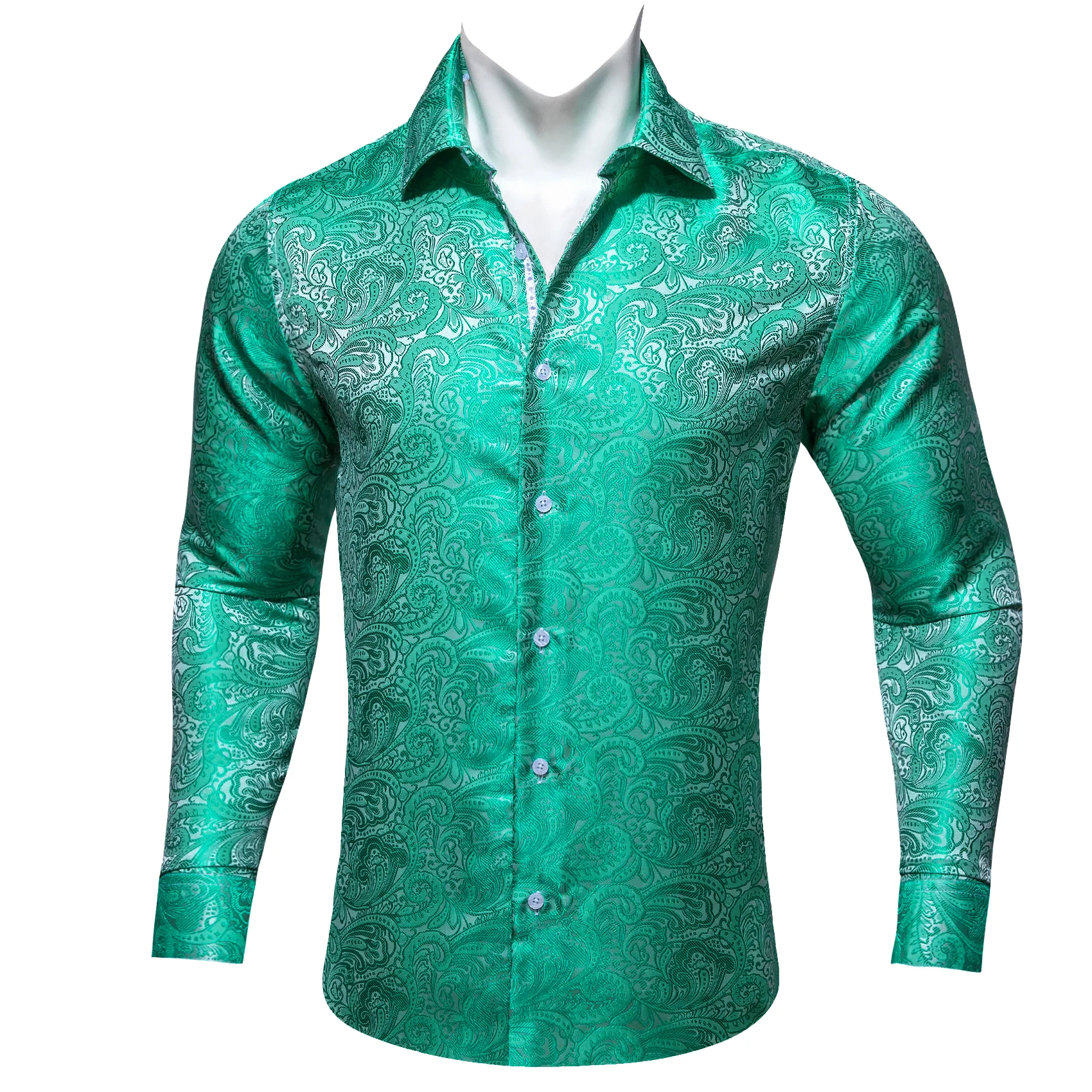 Maximum Blue Green Paisley Men's Long Sleeve Casual Shirt