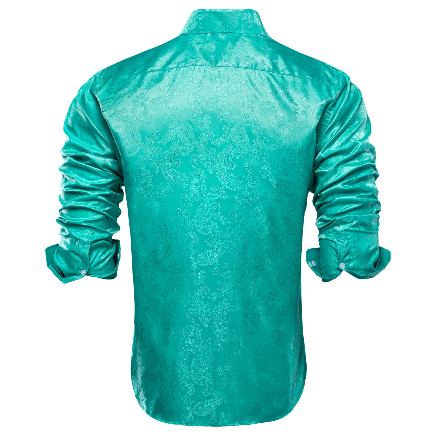 New Turquoise Paisley Silk Men's Long Sleeve Shirt