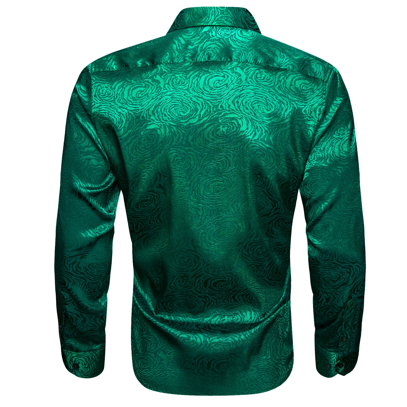 New Emerald Green Floral Rose Satin Silk Men's Long Sleeve Shirt