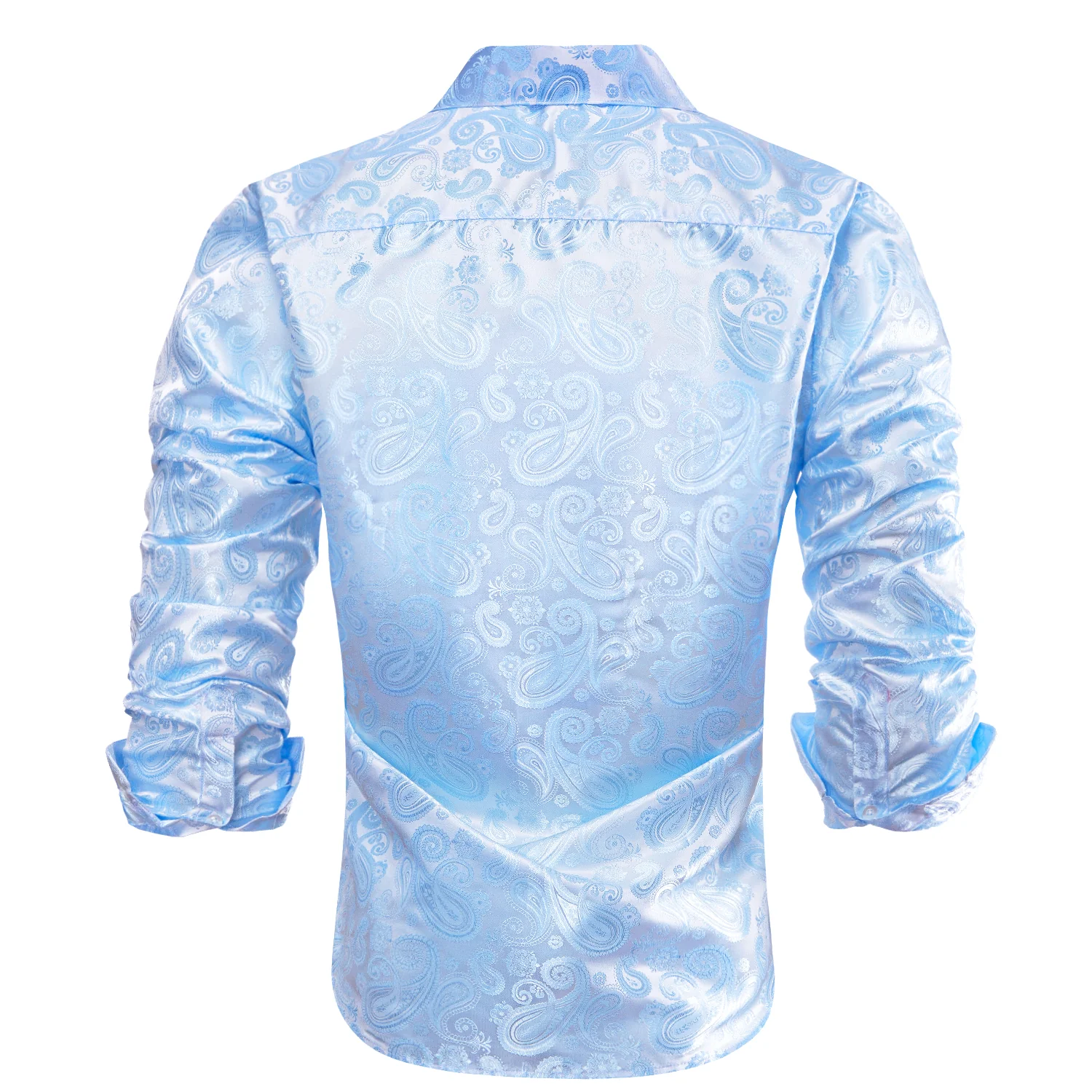 Sky Blue Paisley Silk Men's Long Sleeve Shirt