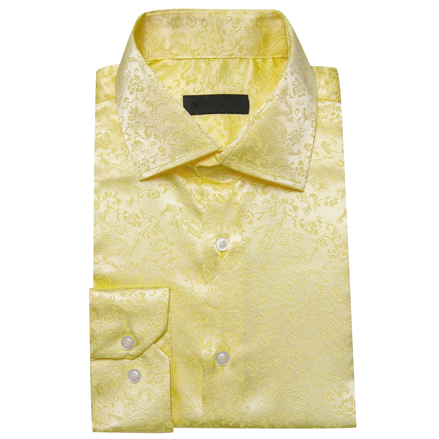 Pale Yellow Floral Men's Long Sleeve Shirt