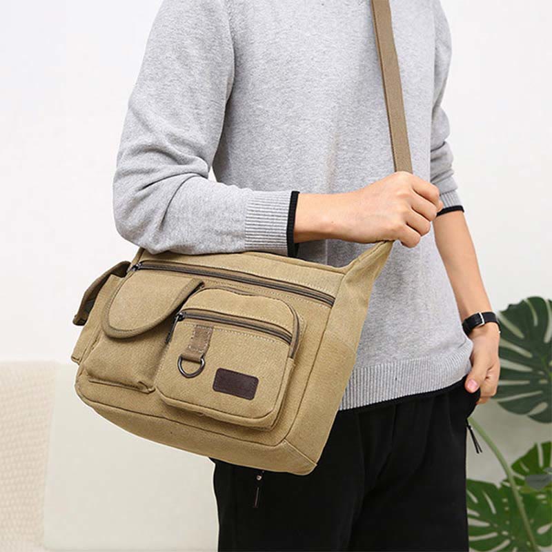 Canvas Multi-Pocket Retro Large Crossbody Bag