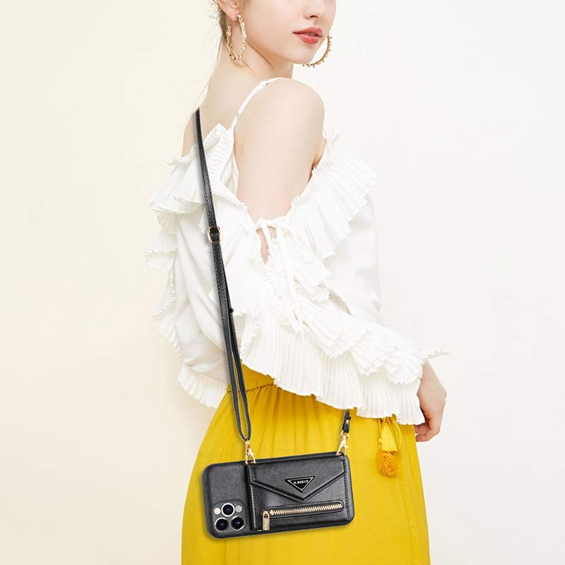 iPhone Wallet Case PU Protective Phone Bag Kickstand Cover Zipper Purse