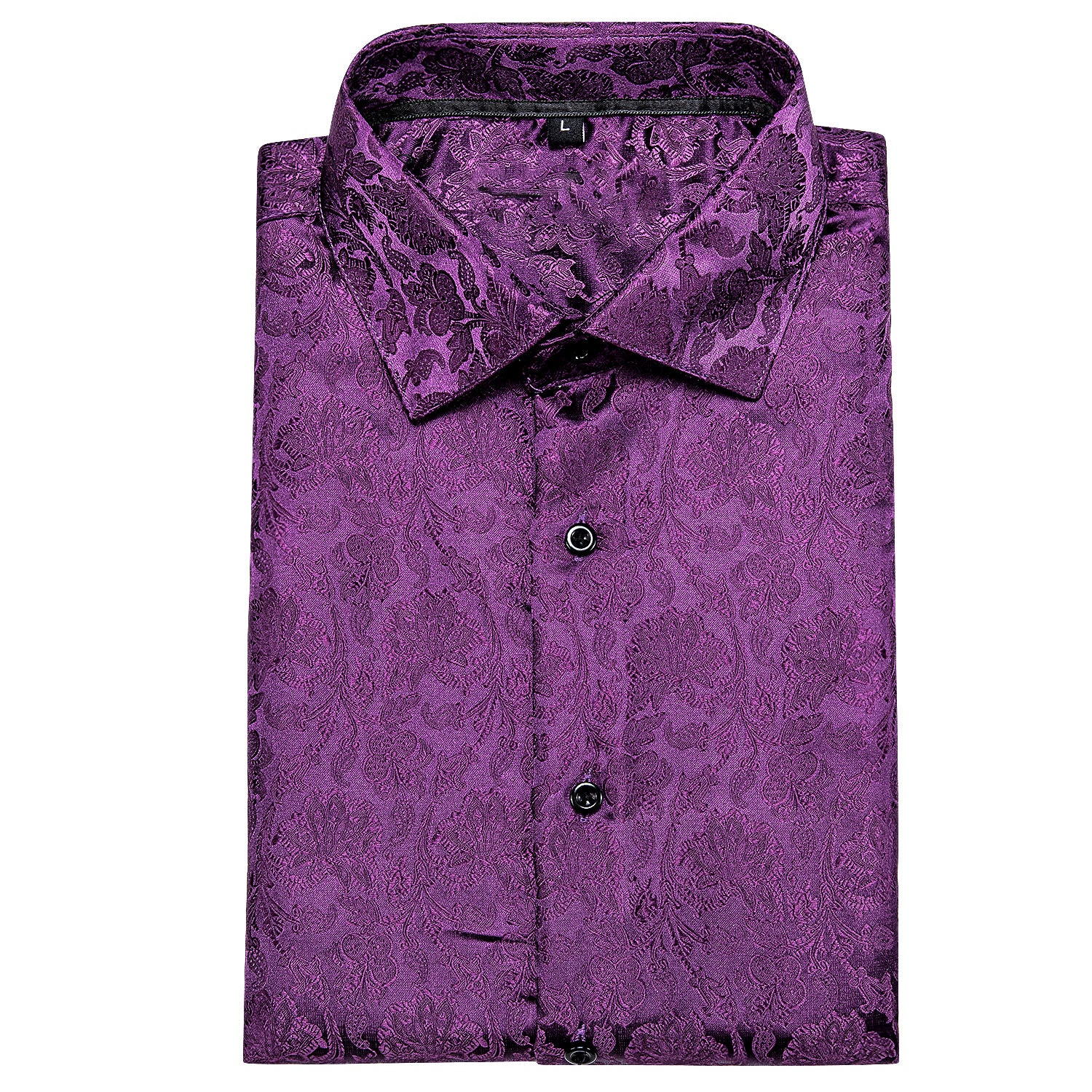 Purple Floral Silk Men's Long Sleeve Shirt