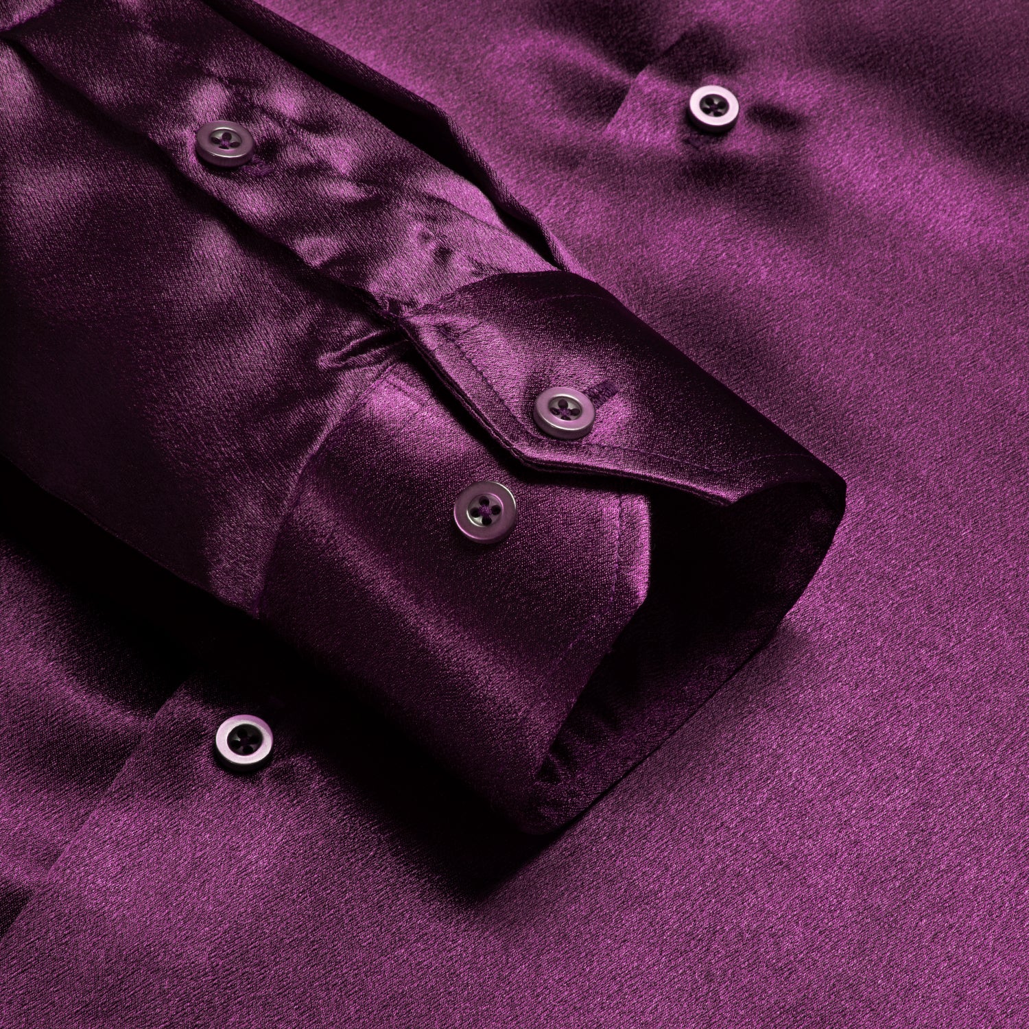 Shiny Dark Purple Solid Silk Men's Long Sleeve Shirt