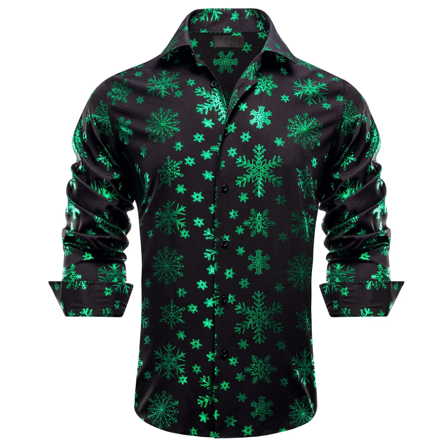 Black Christmas Dark Green Snowflake Novelty Men's Long Sleeve Shirt