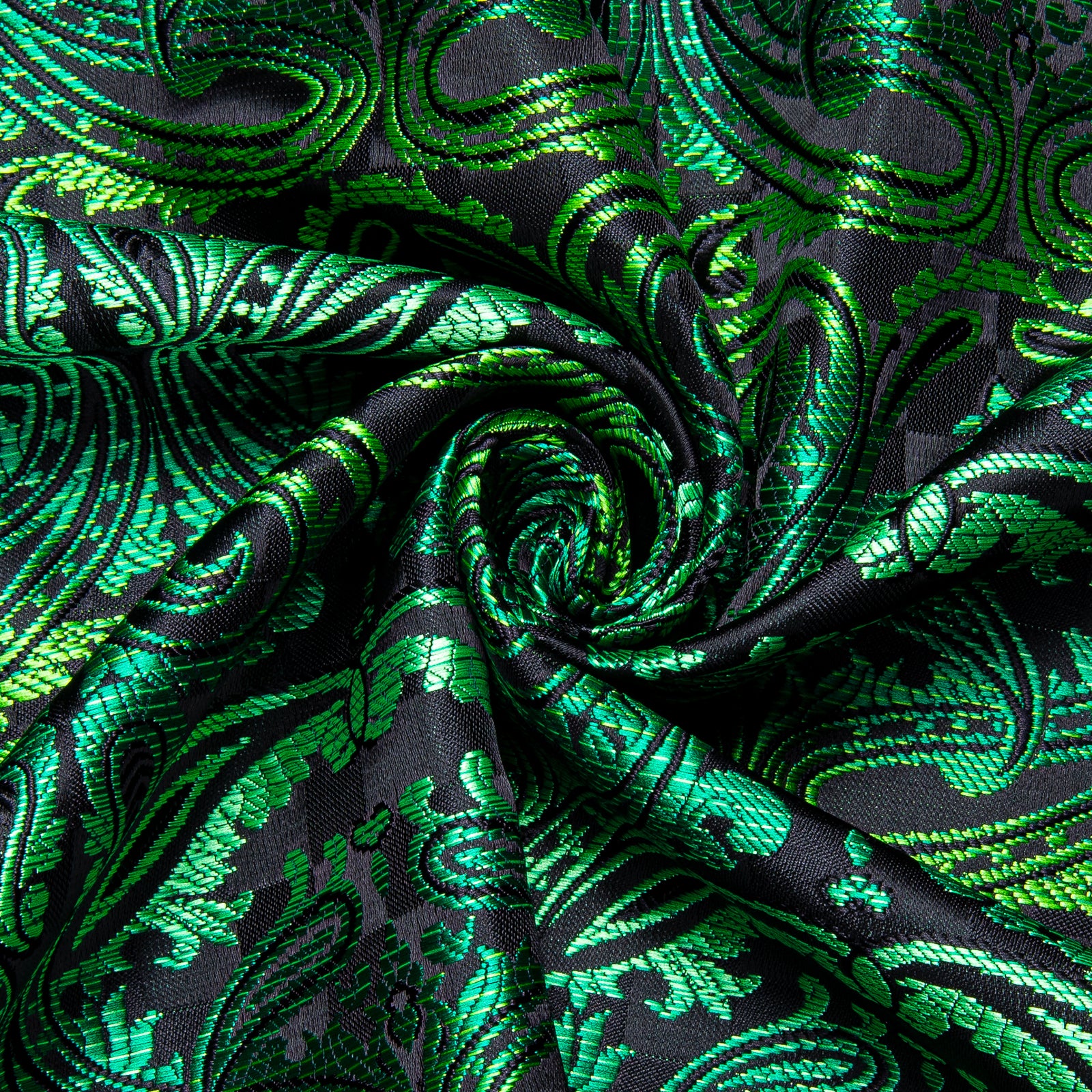 Black Gradient Green Paisley Silk Men's Long Sleeve Shirt