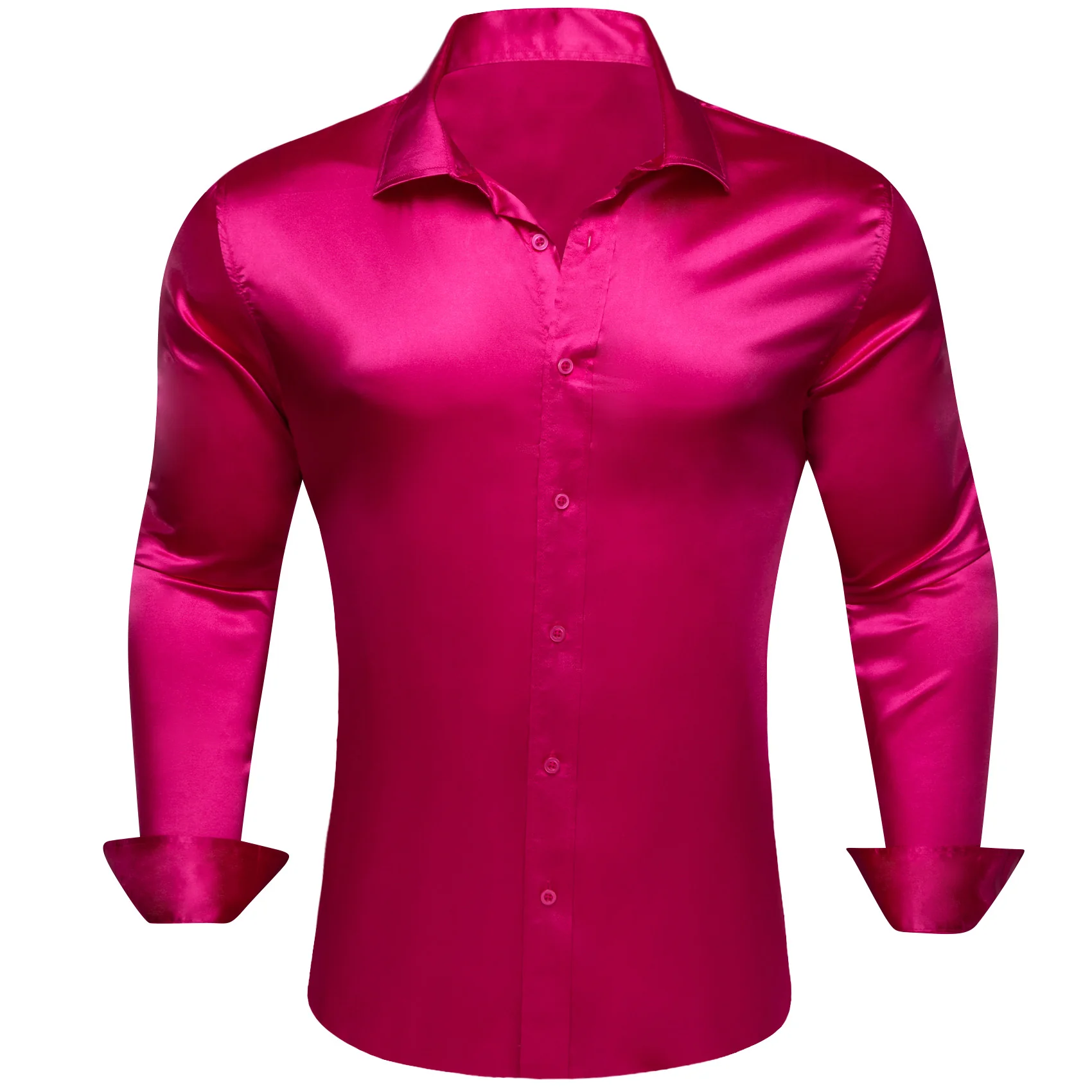 DeepPink Solid Silk Men's Long Sleeve Shirt