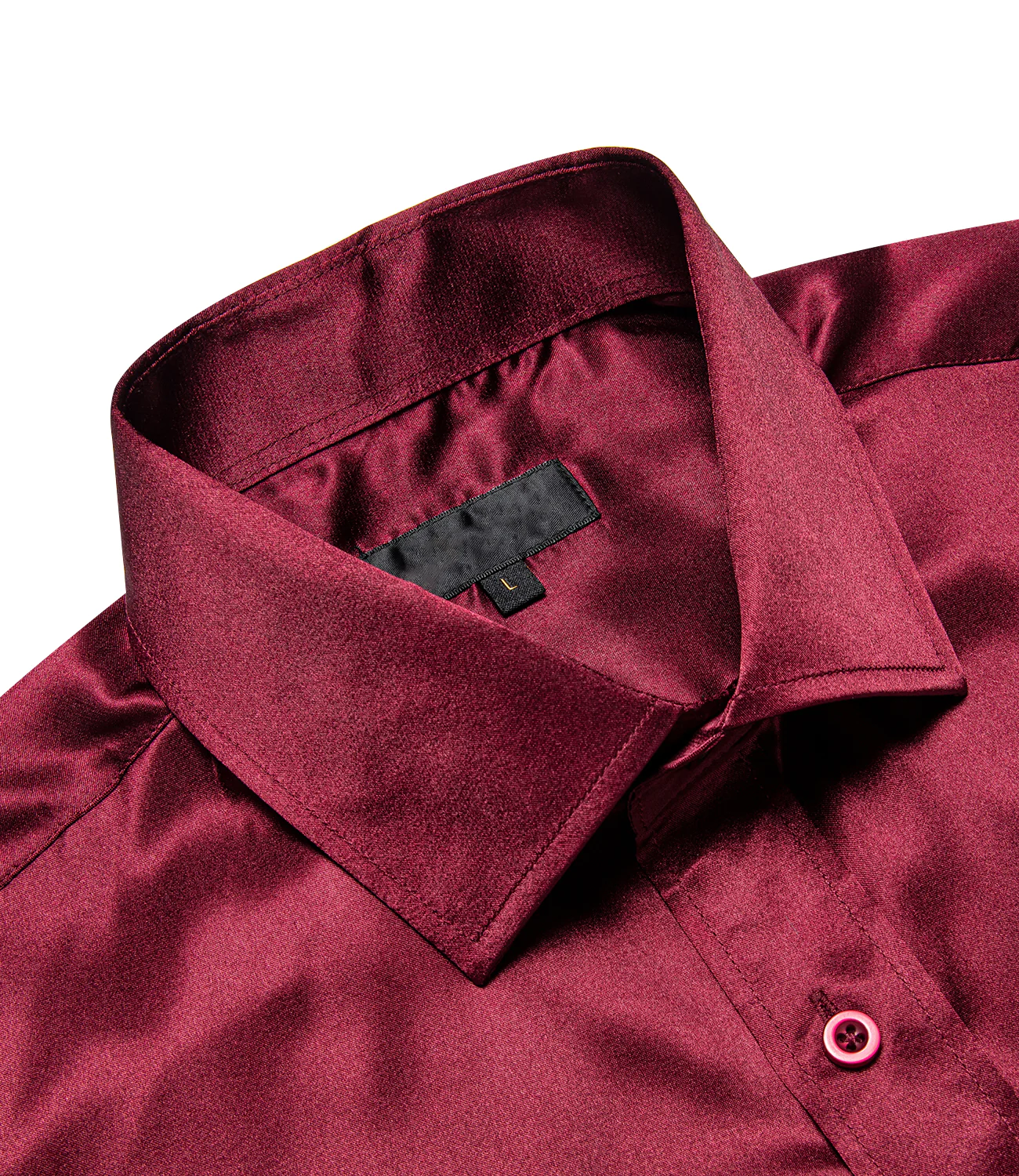 Burgundy Solid Satin Silk Men's Long Sleeve Business Shirt