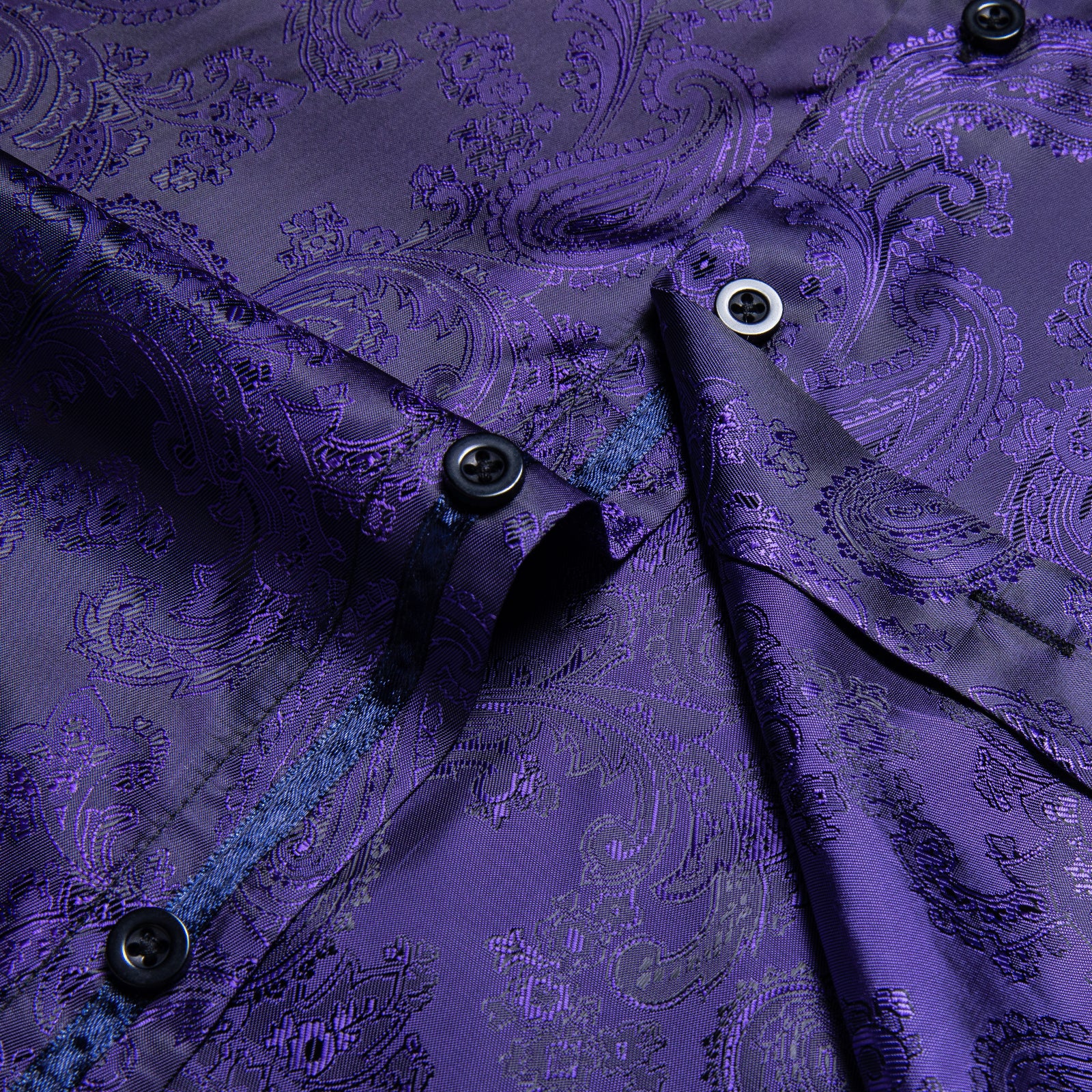 Dark Purple Paisley Style Silk Men's Long Sleeve Shirt