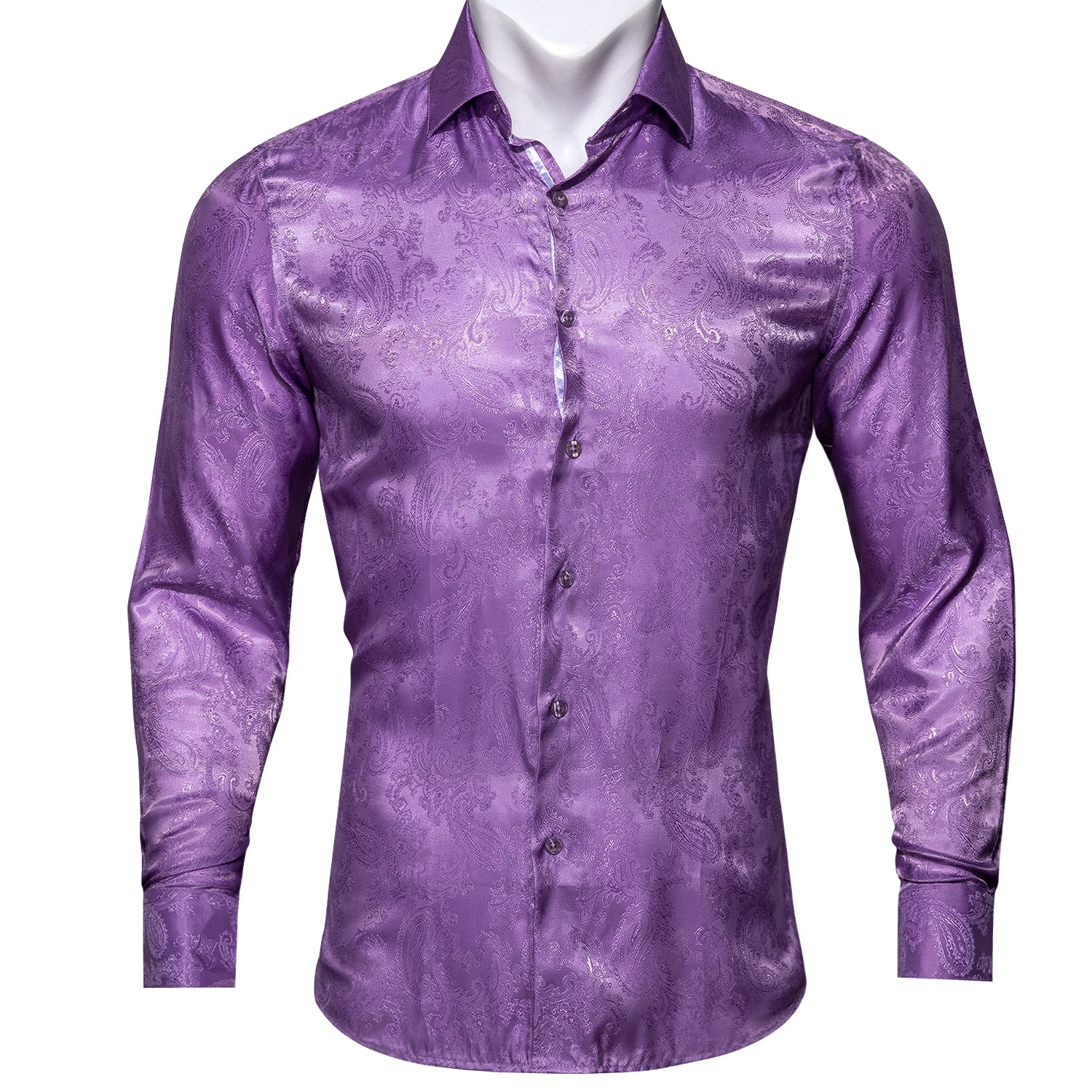 New Purple Paisley Pattern Silk Men's Long Sleeve Shirt