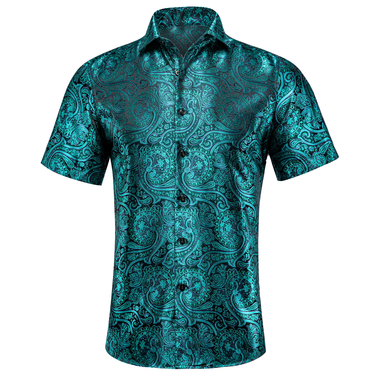 New Lake Green Paisley Silk Men's Short Sleeve Shirt