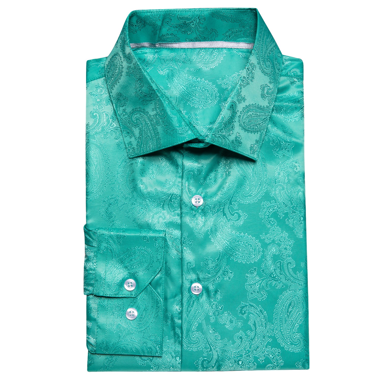 New Turquoise Paisley Silk Men's Long Sleeve Shirt