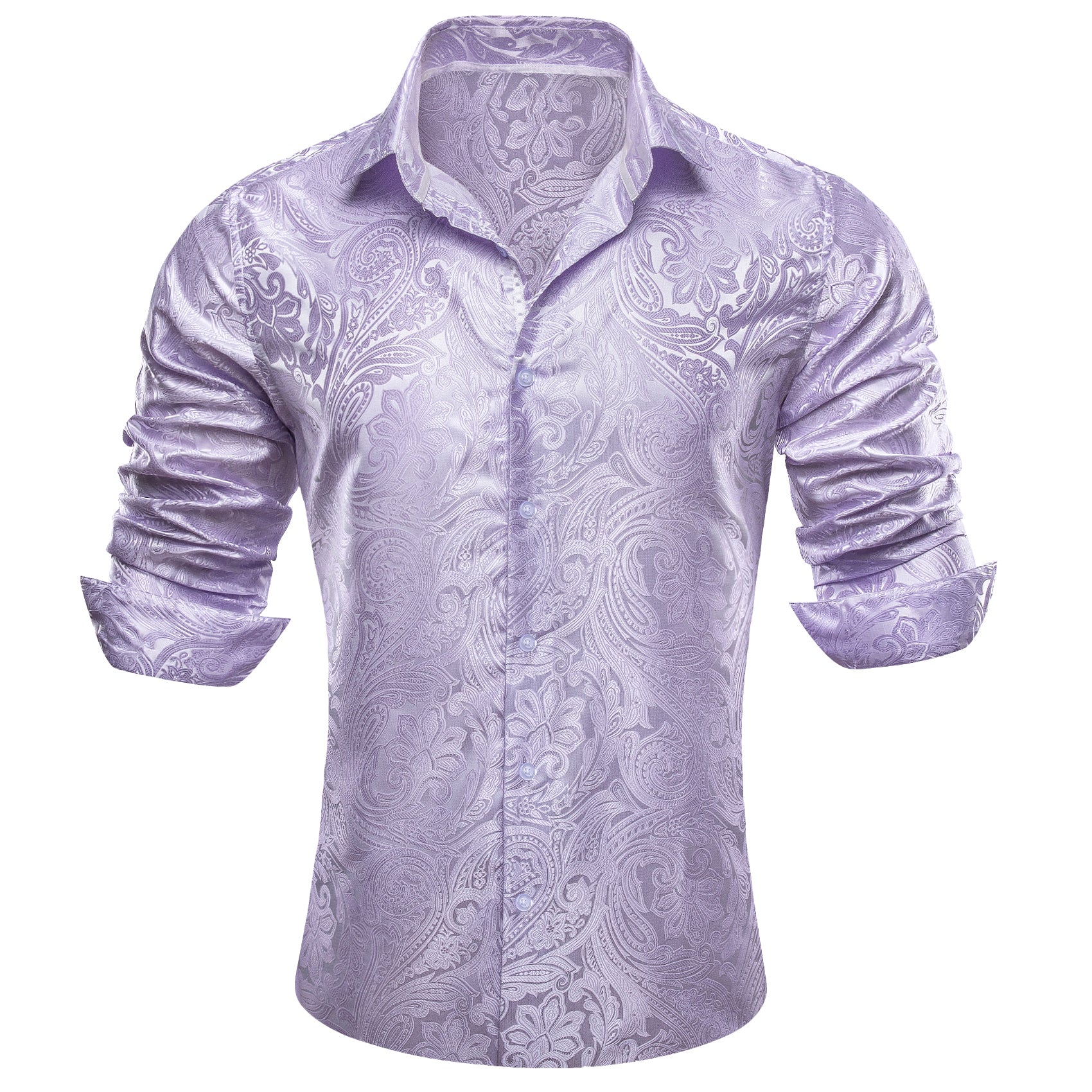 Light Purple Paisley Silk Men's Long Sleeve Shirt