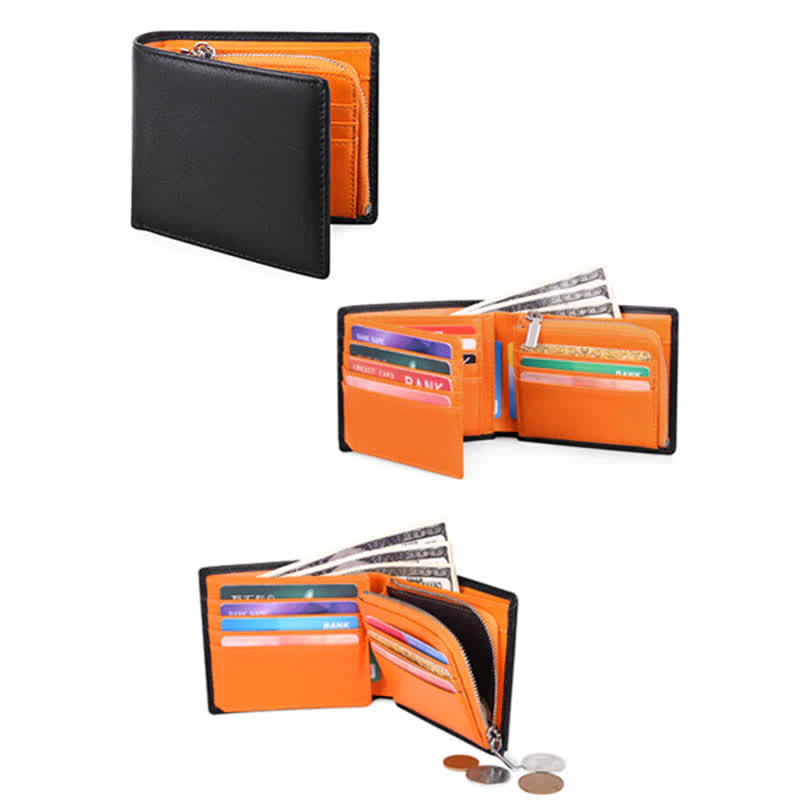 Men's Cowhide Leather RFID Blocking Bifold Wallet Stylish Anti Theft Wallets
