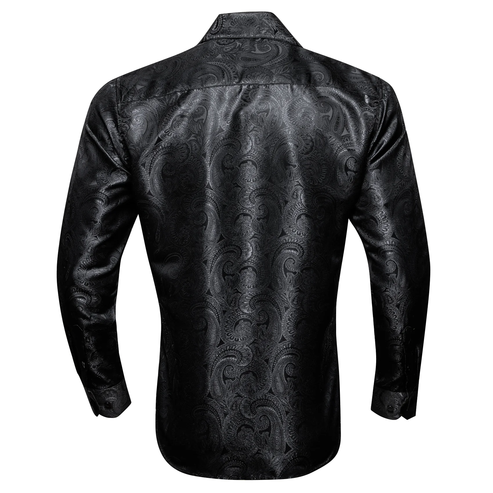 New Black Paisley Pattern Silk Men's Long Sleeve Shirt