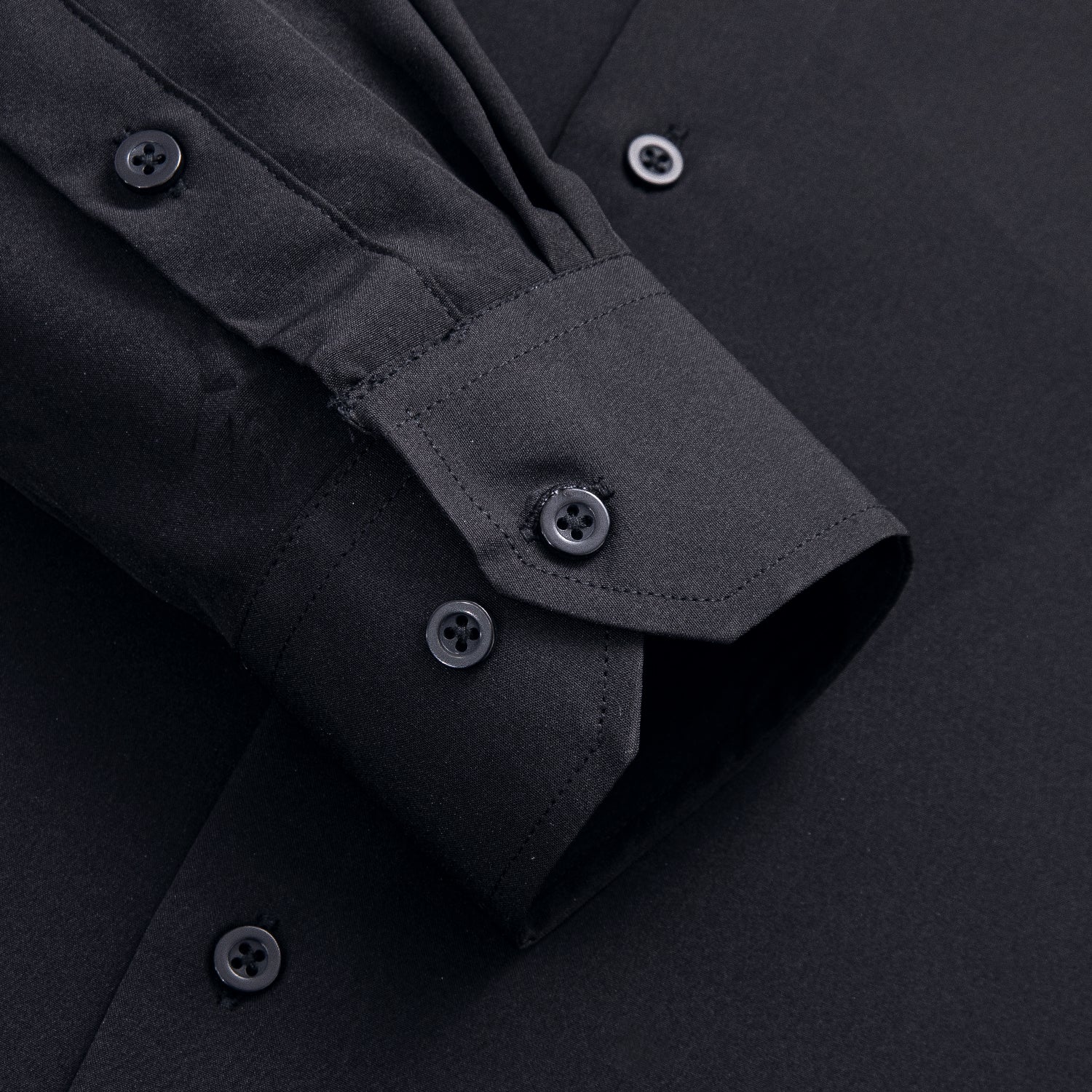 Pure Black Solid Cotton Stretchy Fabric Men's Long Sleeve Shirt