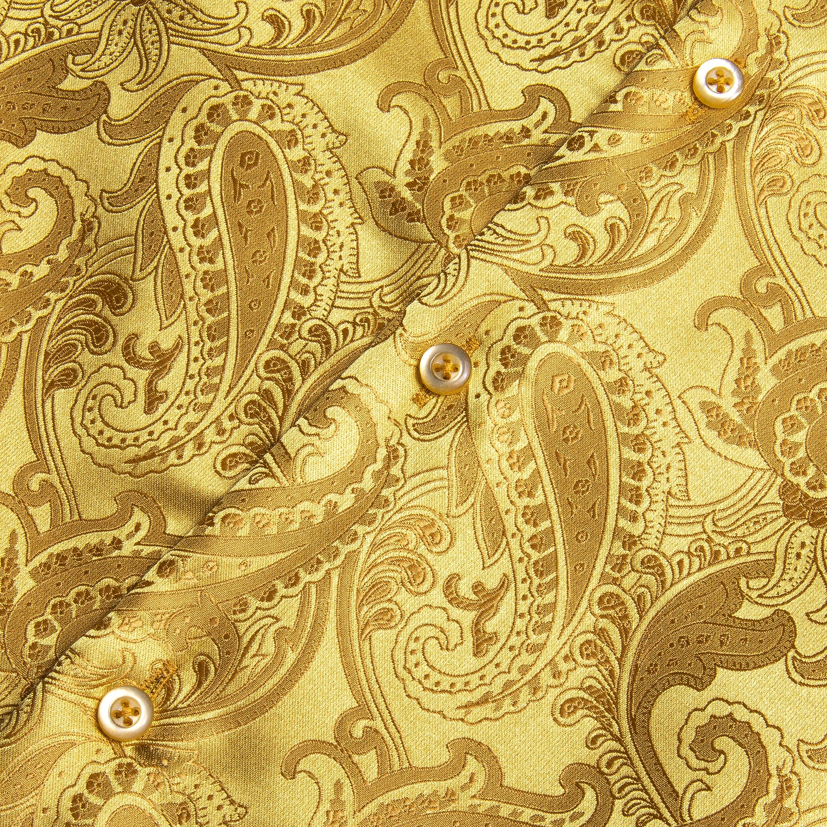 Yellow Gold Paisley Flower Pattern Silk Men's Long Sleeve Shirt