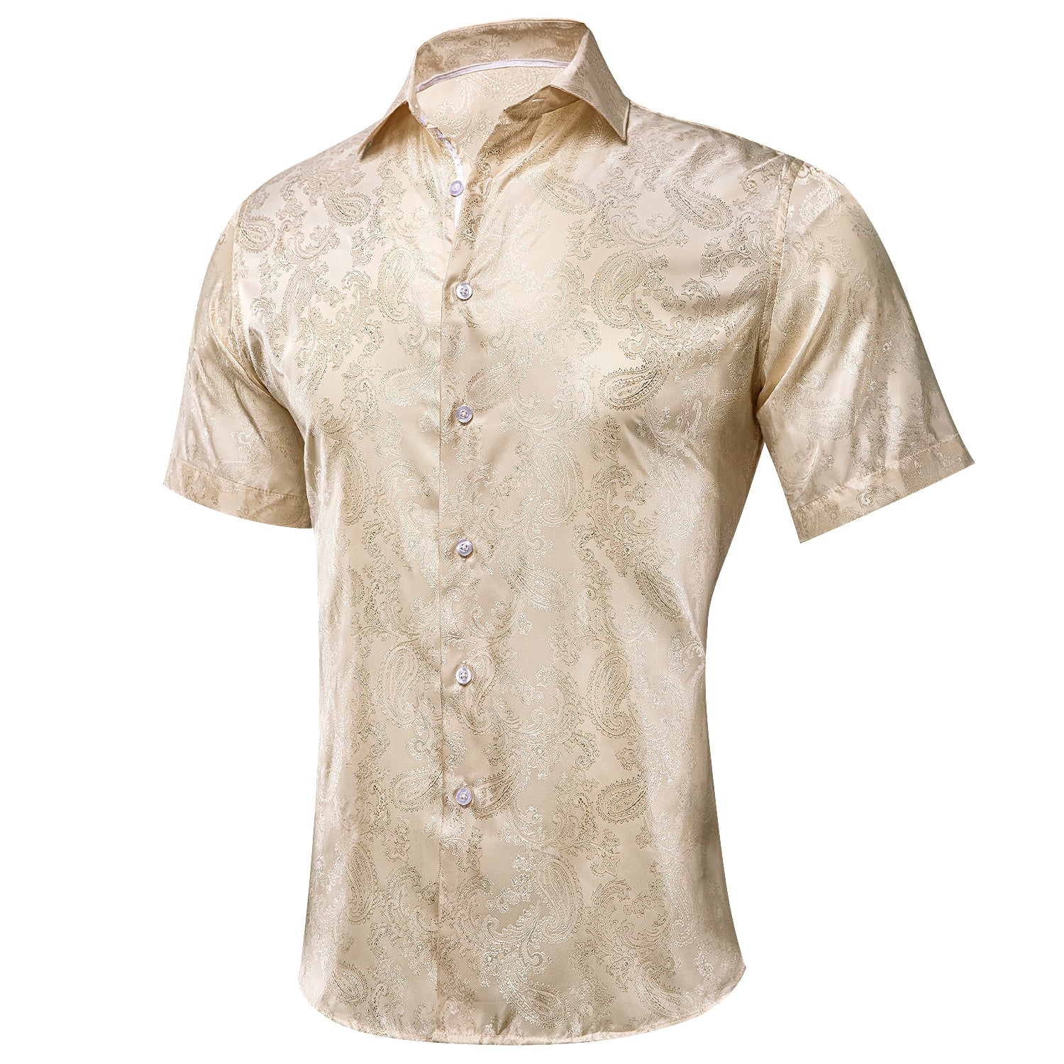 New Champagne Paisley Silk Men's Short Sleeve Shirt