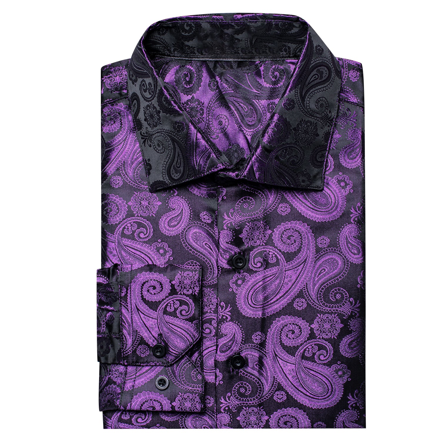 Luxury Purple Paisley Pattern Silk Men's Long Sleeve Shirt