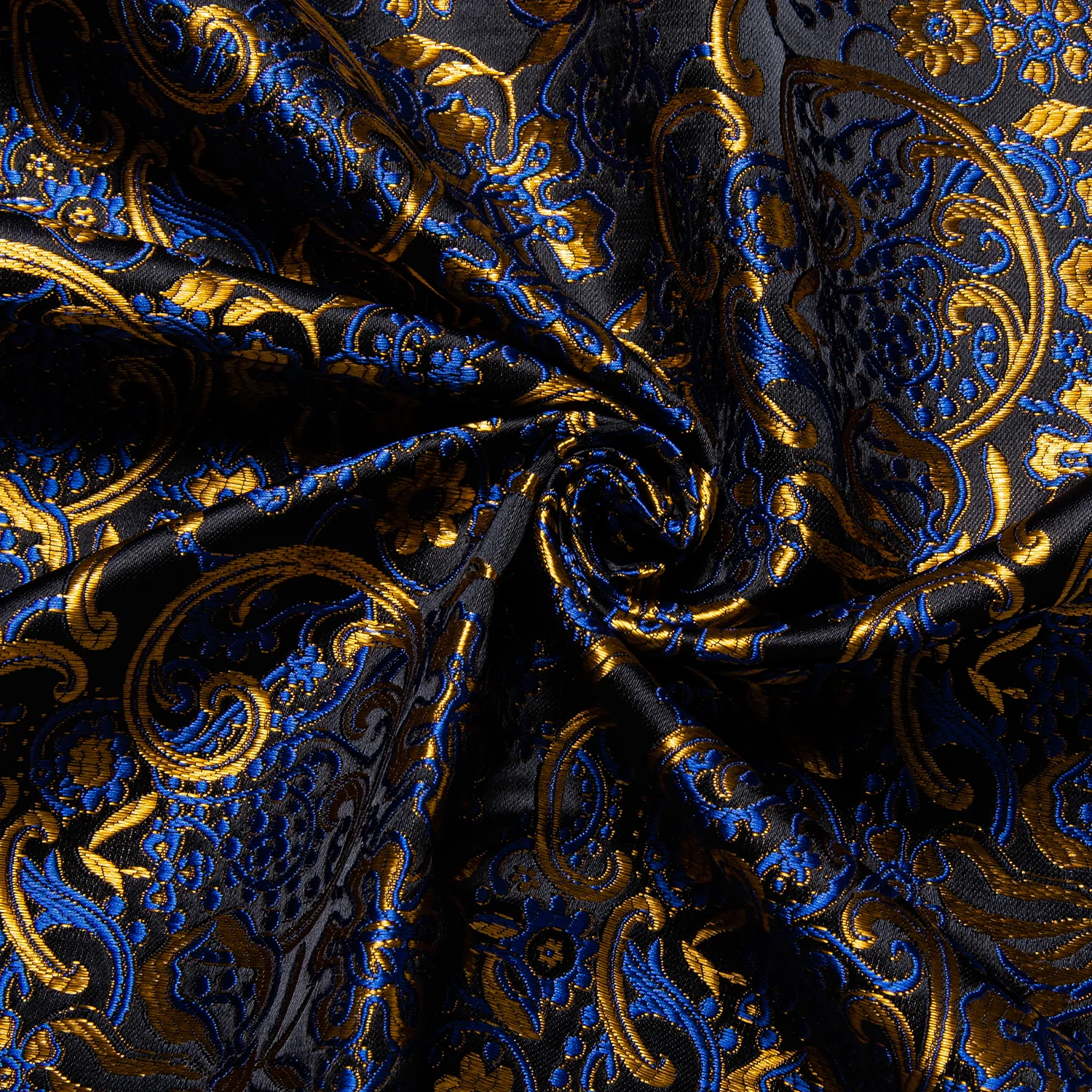 Blue Golden Floral Silk Men's Long Sleeve Shirt