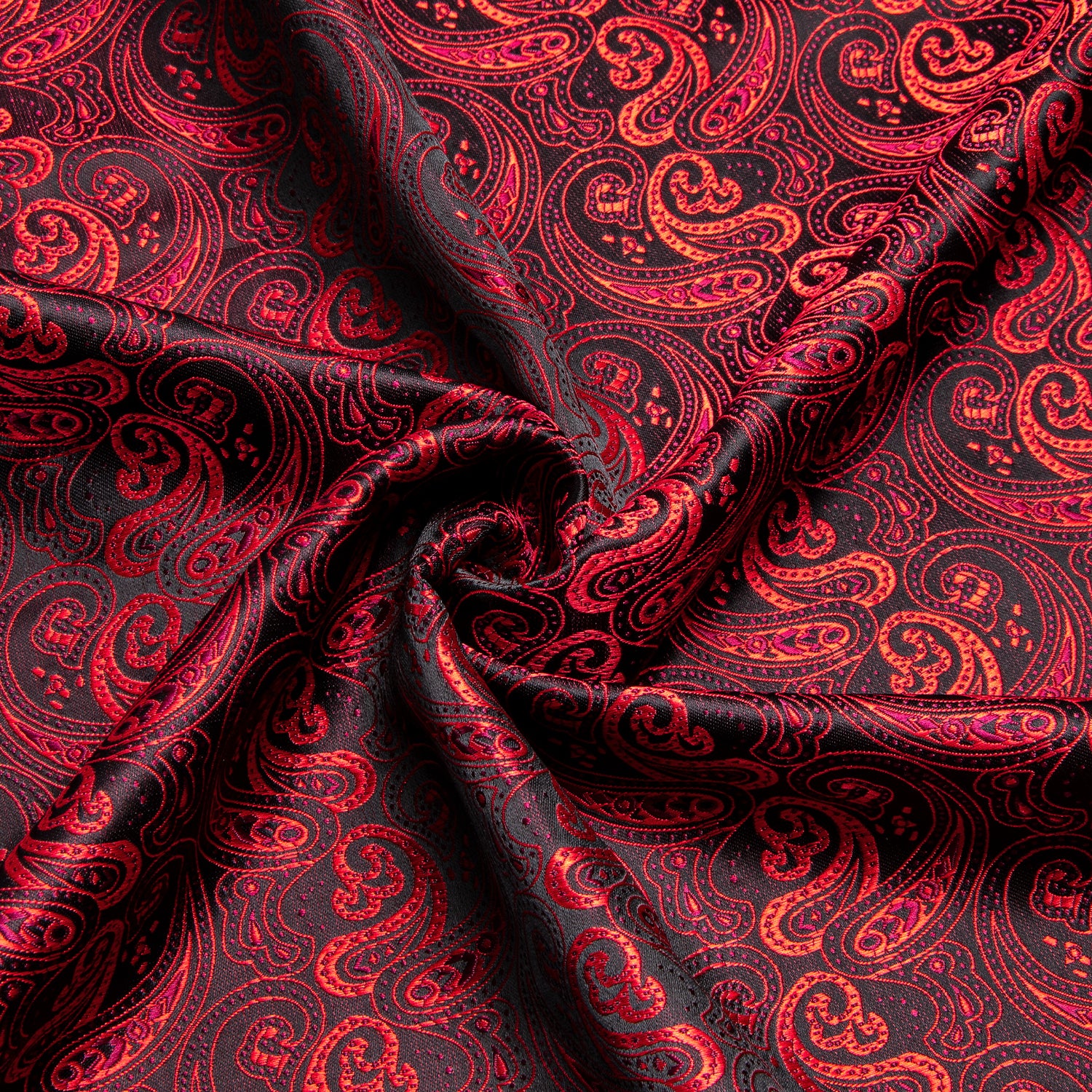 New Red Black Paisley Silk Men's Short Sleeve Shirt